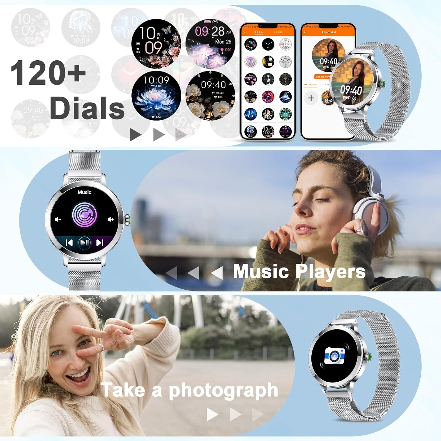 Detalle de Efolen Smart Watch for Women: 1.1" AMOLED, IP68, Bluetooth Calls and 100+ Fitness Modes