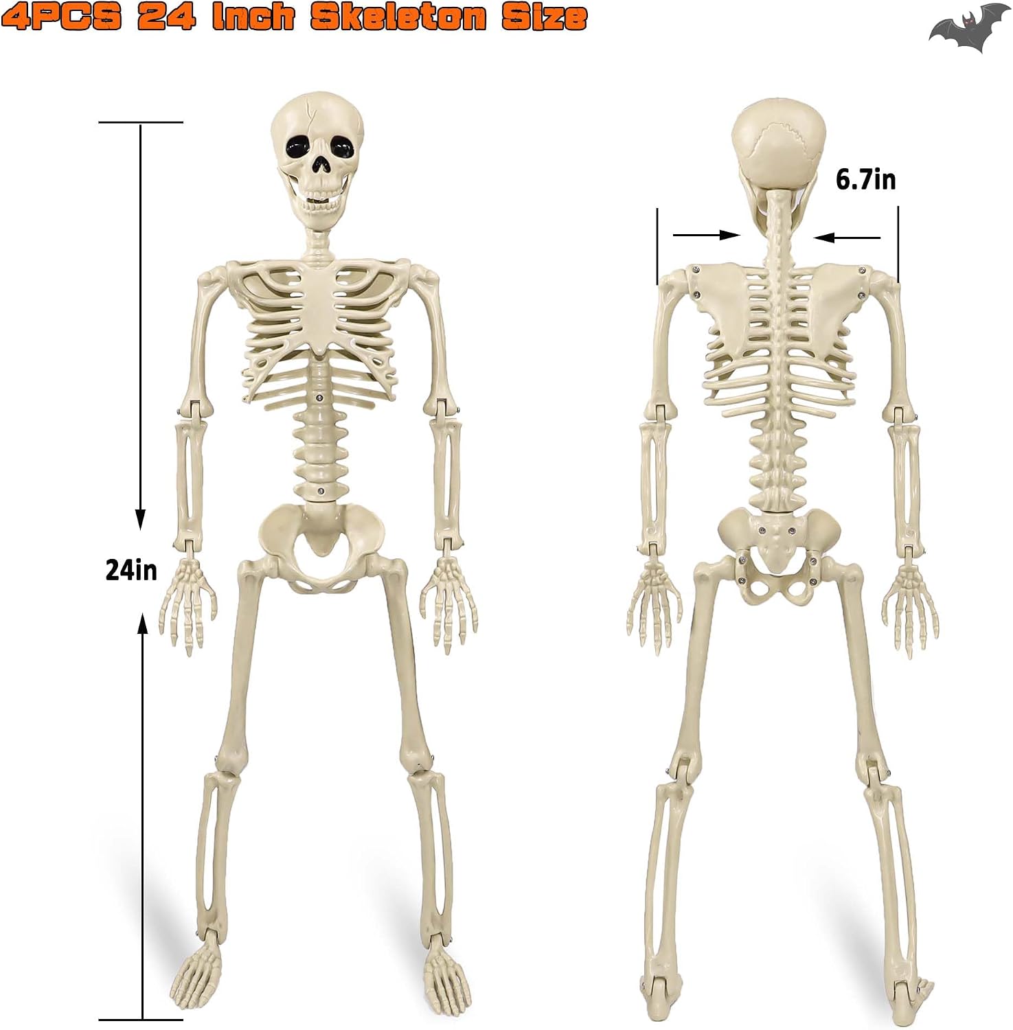 Detalle 2 de Znorso 24” Skeleton 4-Pack, Posable Halloween Decorations with Movable Joints