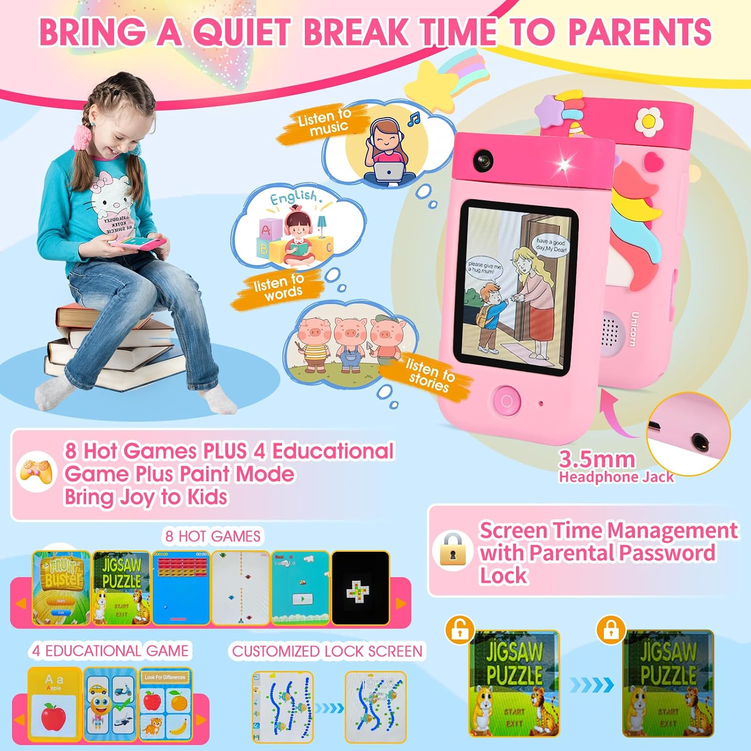 Thumbnail 4 de ARNSSIEN Macchina Fotografica per Bambini A200 con Obiettivo Ruotante 180° e Schermo Tattile 2,8" – Regalo Educativo per 3–8 anni