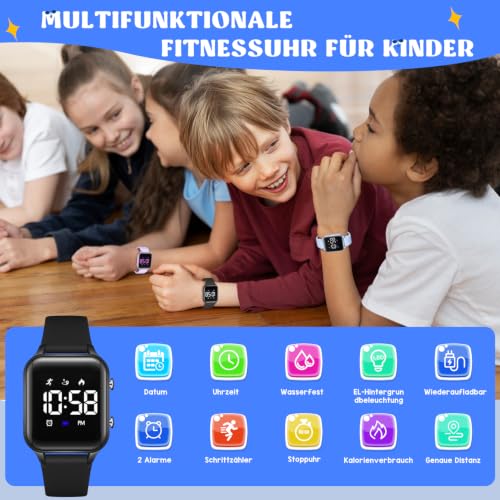 Detalle de Timever L6615E Kinder-Digitaluhr mit Schrittzähler, Vibrationsalarm und Silikonarmband