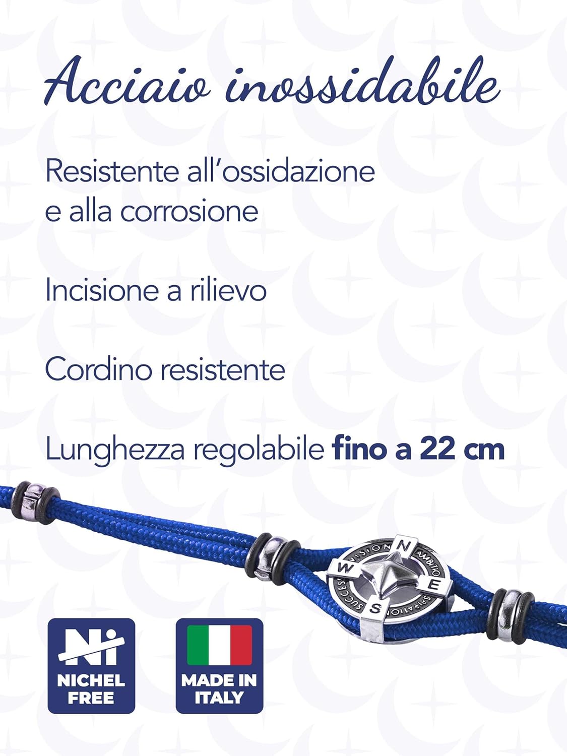 Detalle de inSCINTILLE Bracciale Uomo in Acciaio Simboli Nautica Rosa dei Venti, Regolabile 18–22 cm – Confezione Regalo Inclusa