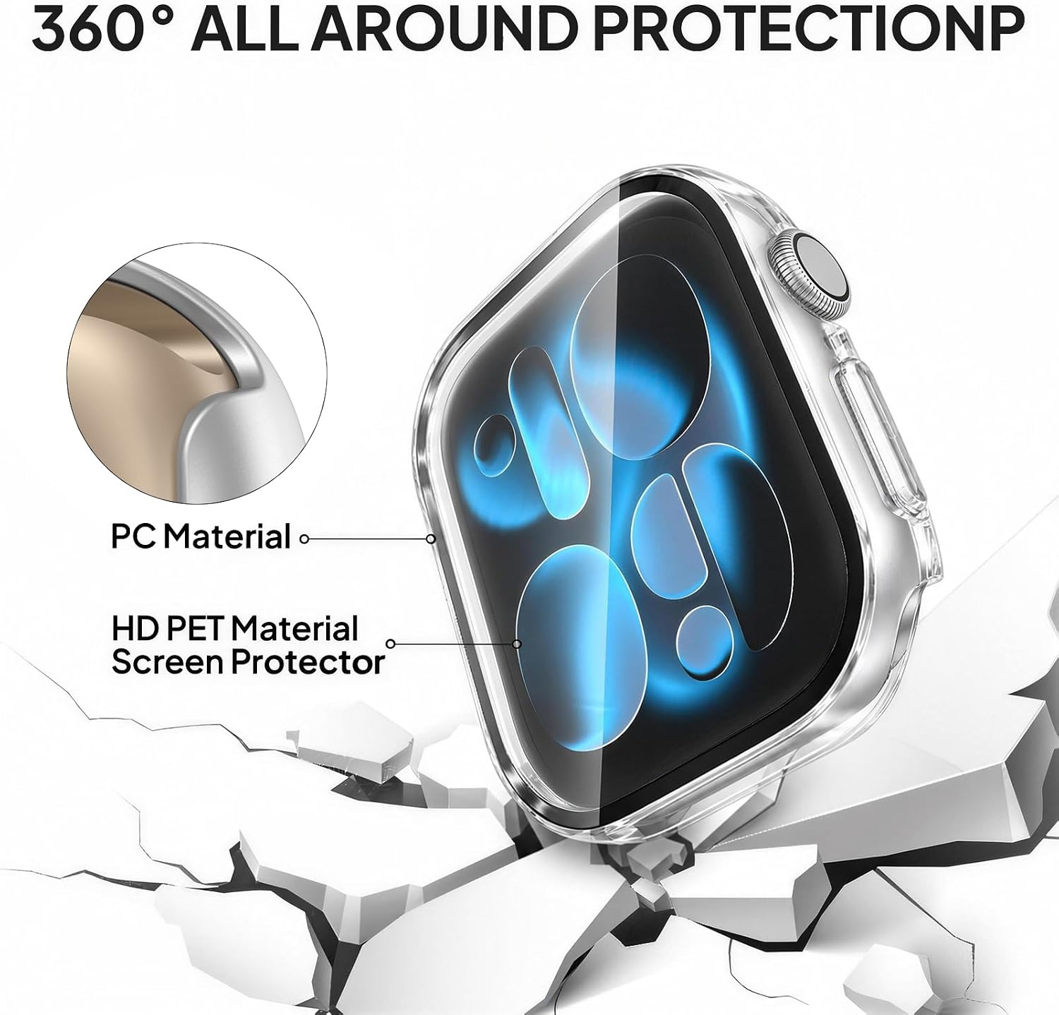 Detalle de BRG S12 Case 3-Pack for Apple Watch Series 12 42mm with Screen Protector