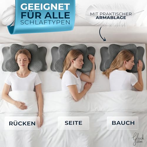 Detalle de Glückstoff Kissenbezug Ergo – Bambusfaser, Grau, Ersatzbezug für Ergonomisches Kissen