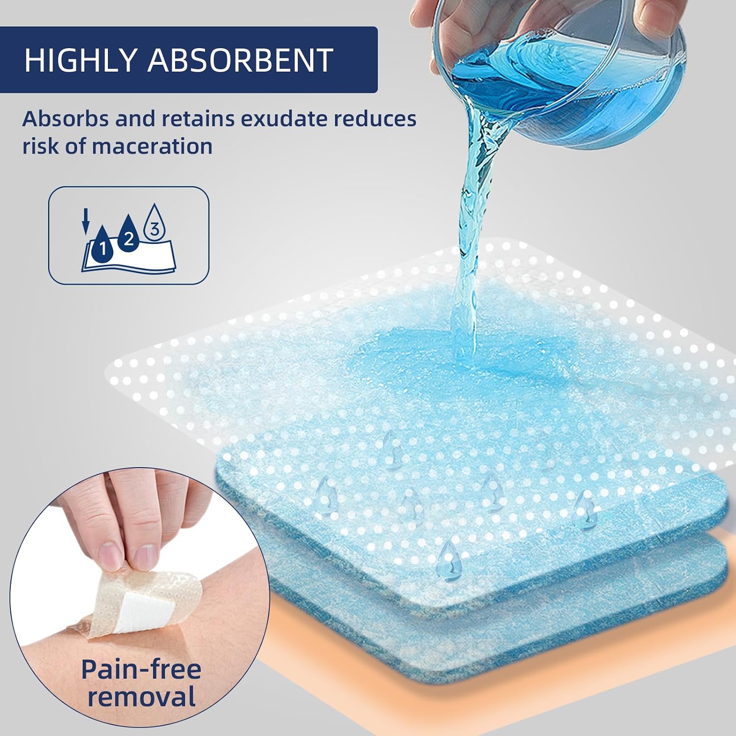 Detalle 2 de URAY 4" x 4" Silicone Foam Wound Dressing with Border, Sterile 10-Pack