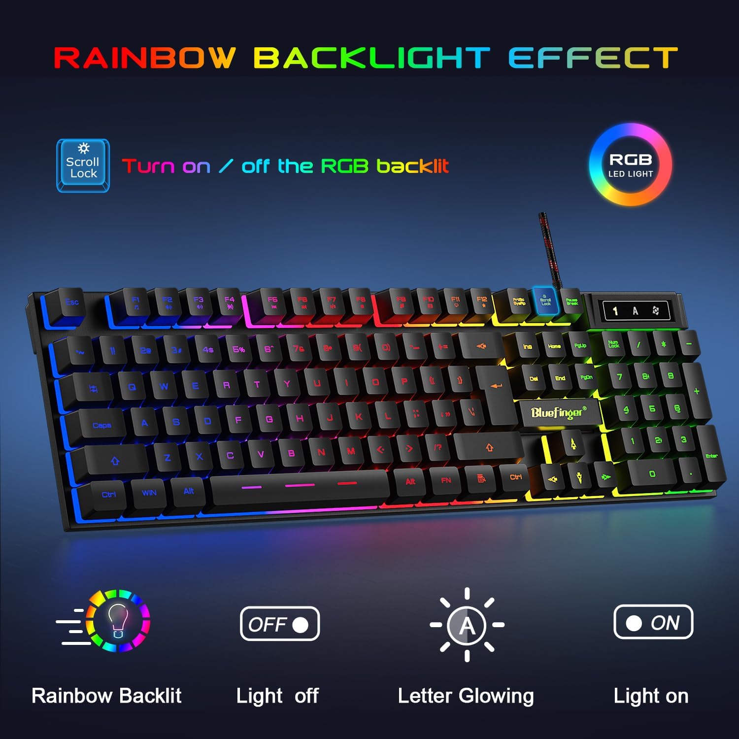 Detalle 2 de BlueFinger Gaming Keyboard Combo, USB Wired