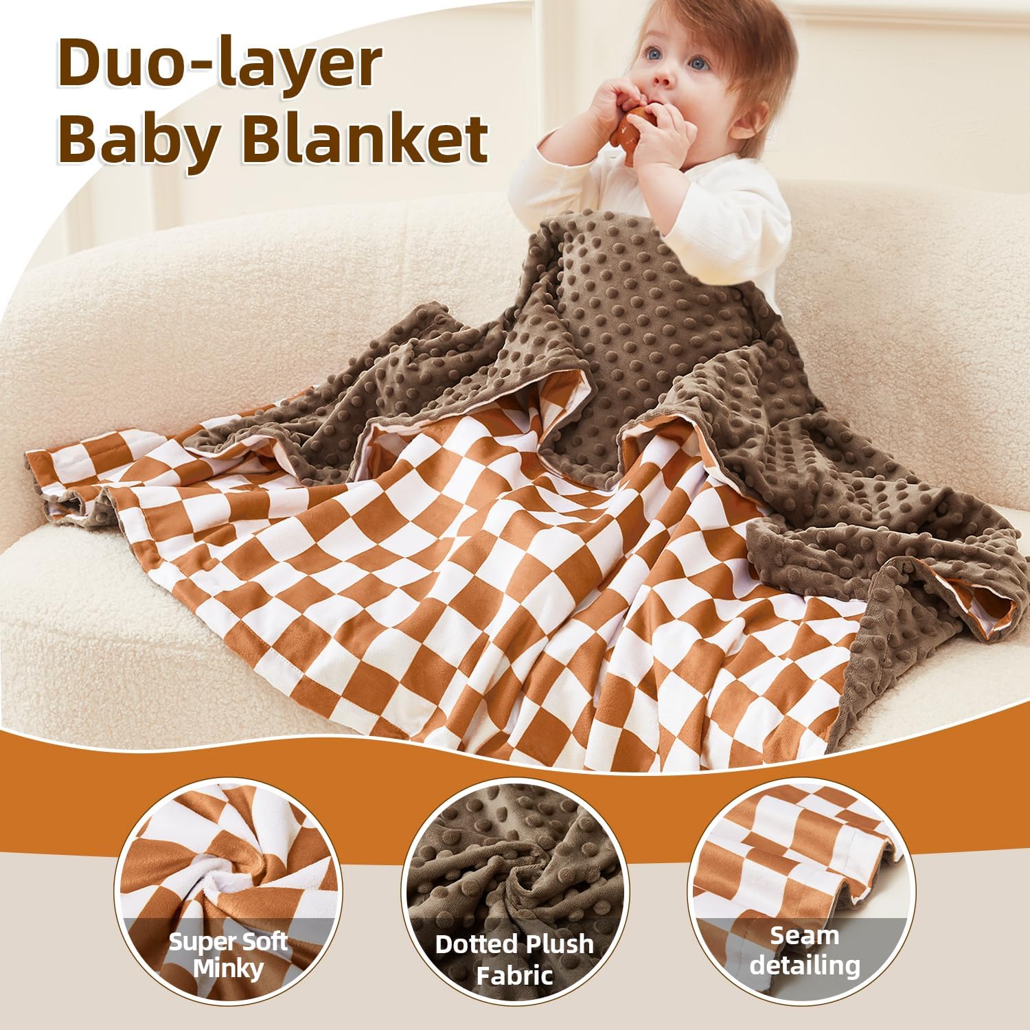 Thumbnail 5 de JORNH Baby Blanket for Newborns – Super-soft double-layer cot blanket 75x100cm (Checkerboard, unisex)