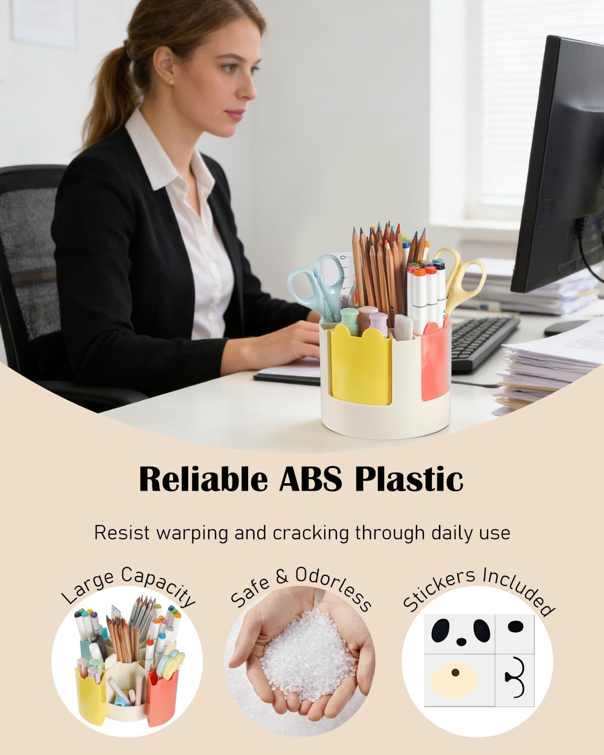 Thumbnail 4 de Uniclife porte-stylo rotatif 360° pour bureau avec 13 fentes et autocollants déco