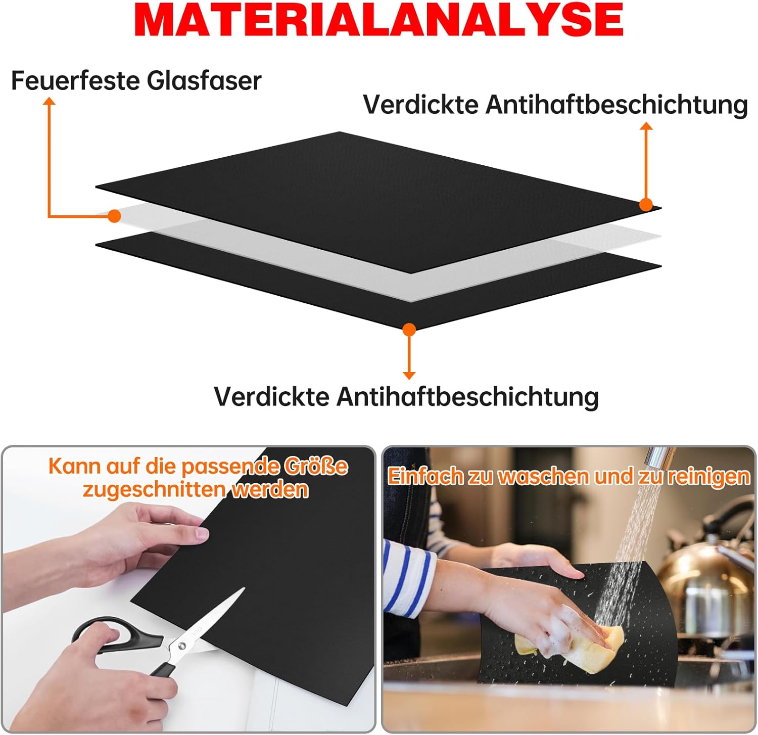 Detalle de SPGOOD BBQ Grillmatte-Set (4-teilig) 40 x 60 cm, antihaft, wiederverwendbar, PFOA-frei