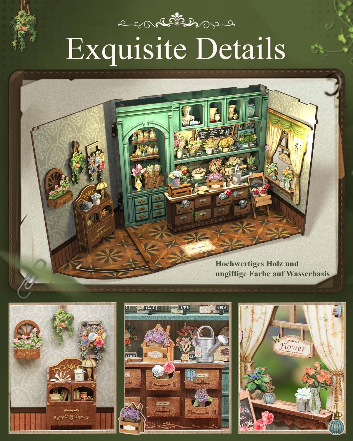 Thumbnail 1 de Cutefun Book Nook Kit – Maison Miniature en Bois à assembler avec Éclairage LED (Blossom Florists)