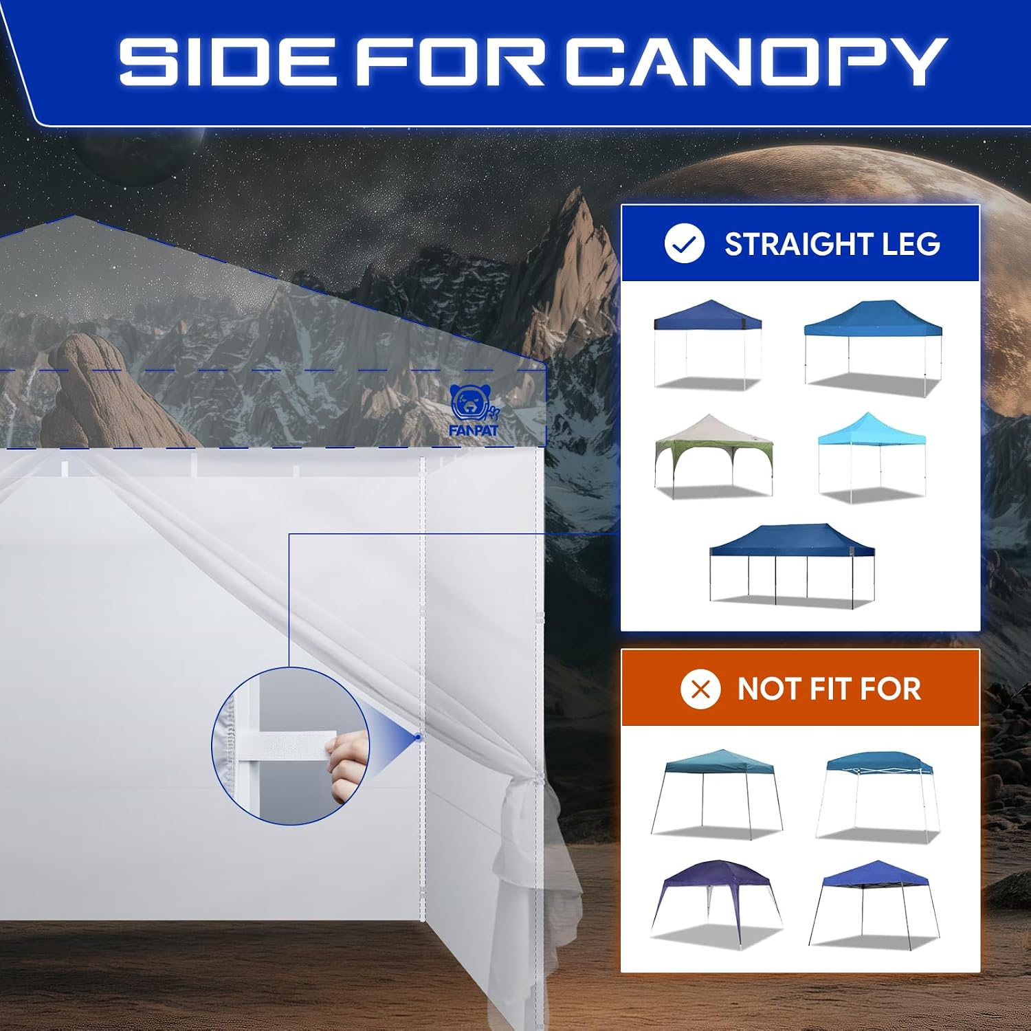 Detalle 1 de FANPAT FP-01 Canopy Sidewalls, 210D Waterproof Fabric, White, 4-Piece Set