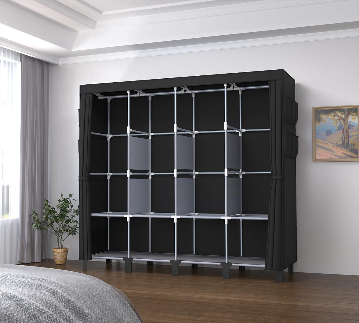 Thumbnail 2 de oumylovelsc DJ-175 Portable Wardrobe with Cloth Cover and Side Pockets, Black