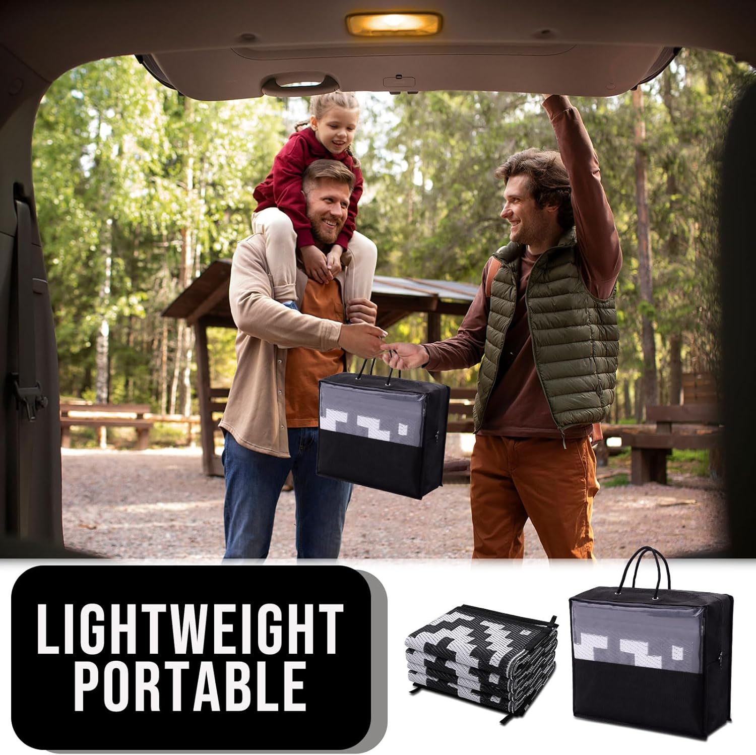 Thumbnail 5 de Homaxy Waterproof Outdoor Rug (120 x 180 cm) – anti-slip reversible plastic straw garden rug, black & white