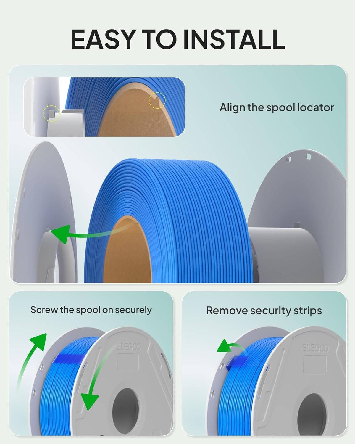 Thumbnail 5 de ELEGOO PLA Basic Refill Filament 1.75mm Bundle (4kg) – Black, White, Red & Cobalt Blue