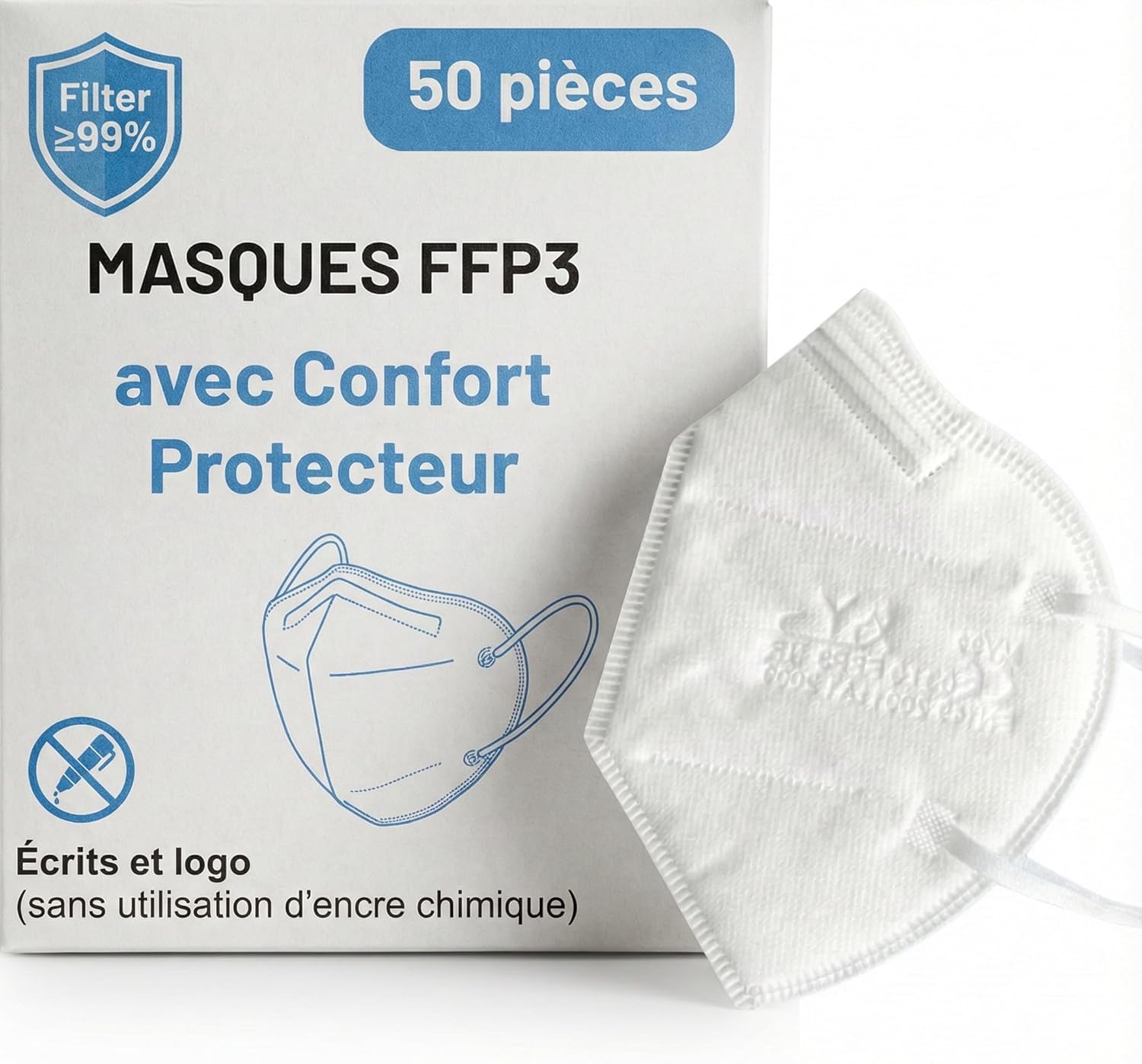 50 masques FFP3 certifiés CE medicinadellavoro.com, 5 couches sans valve