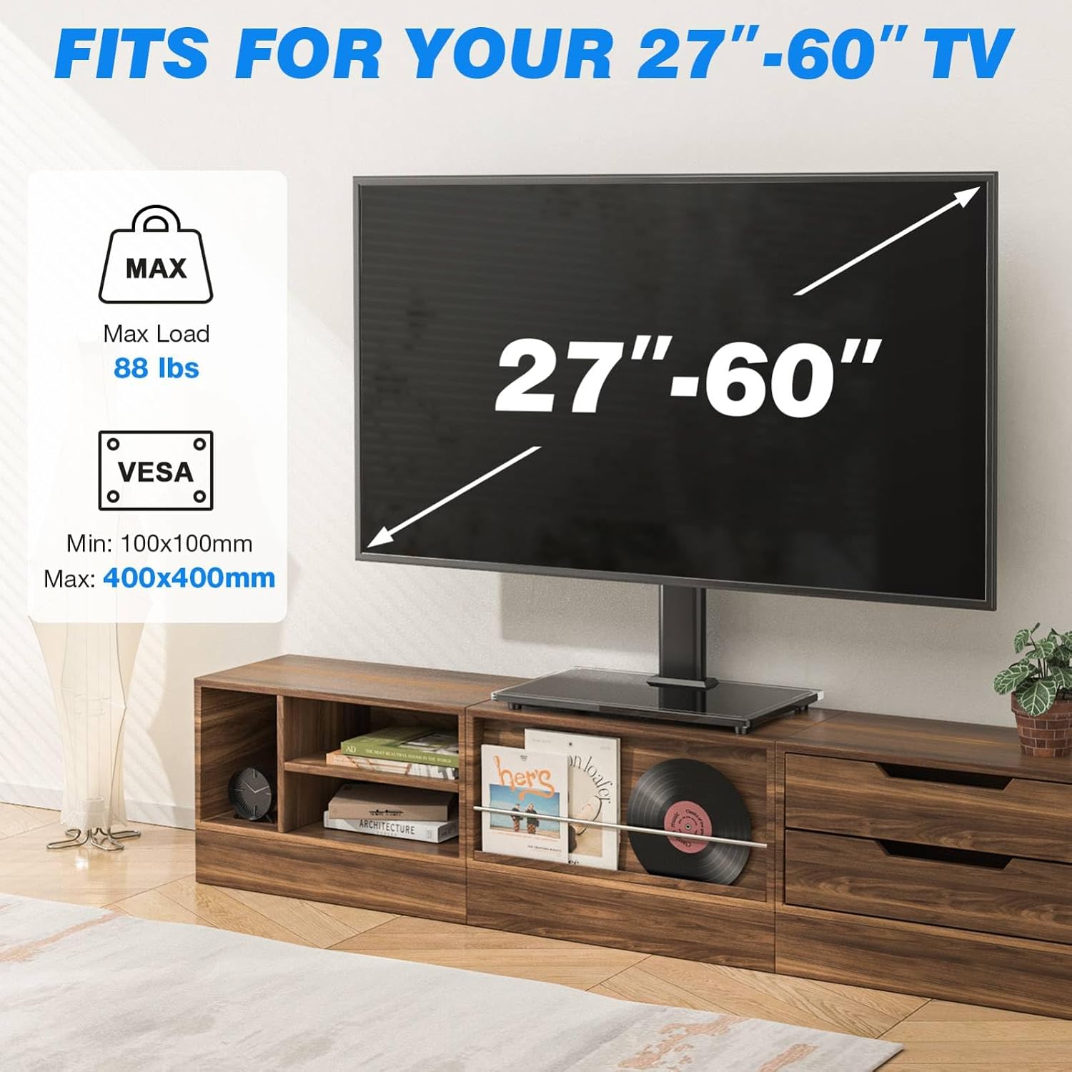Thumbnail 1 de Rfiver Universal TV Stand/Base for 27-60 inch TVs, Tempered Glass, Height Adjustable