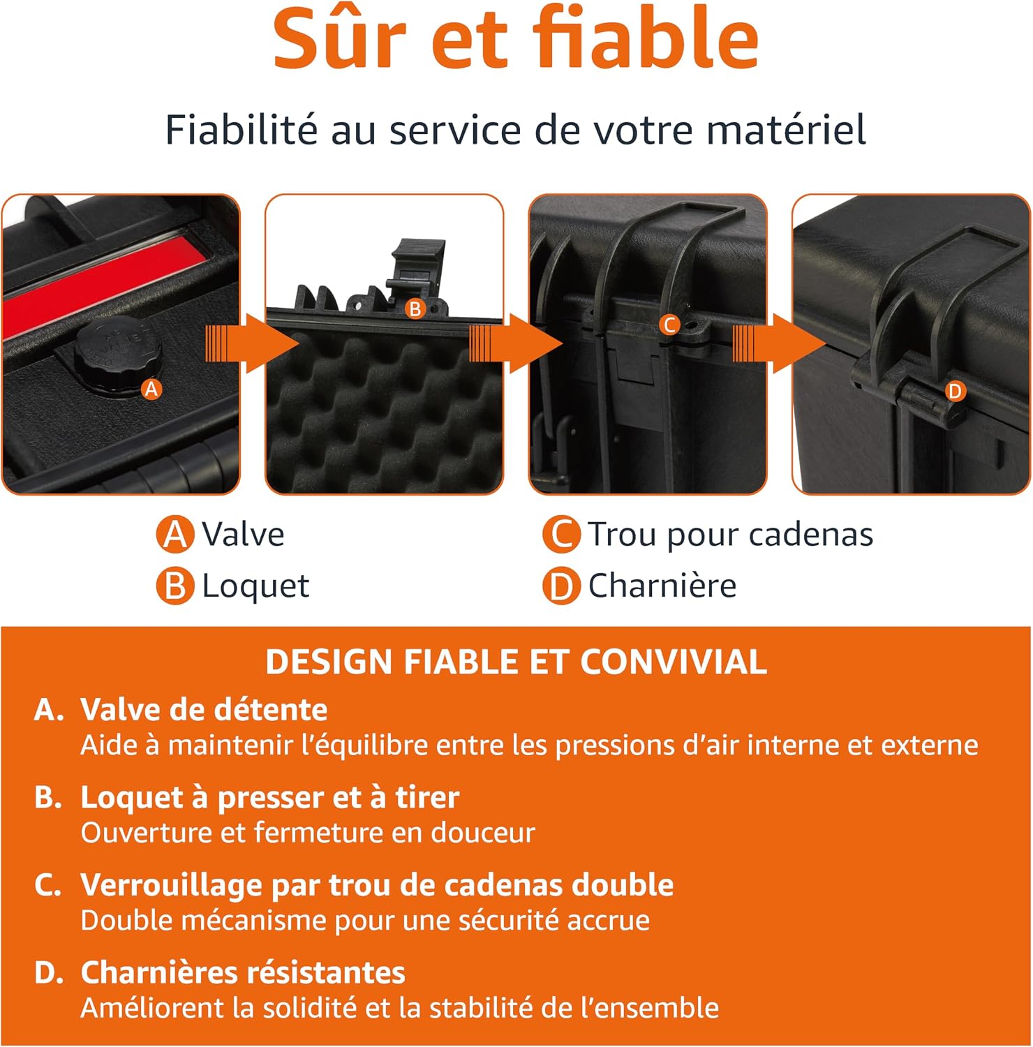 Detalle de Amazon Basics grand étui rigide de protection étanche pour caméra, drone et objectifs (mousse découpable) noir
