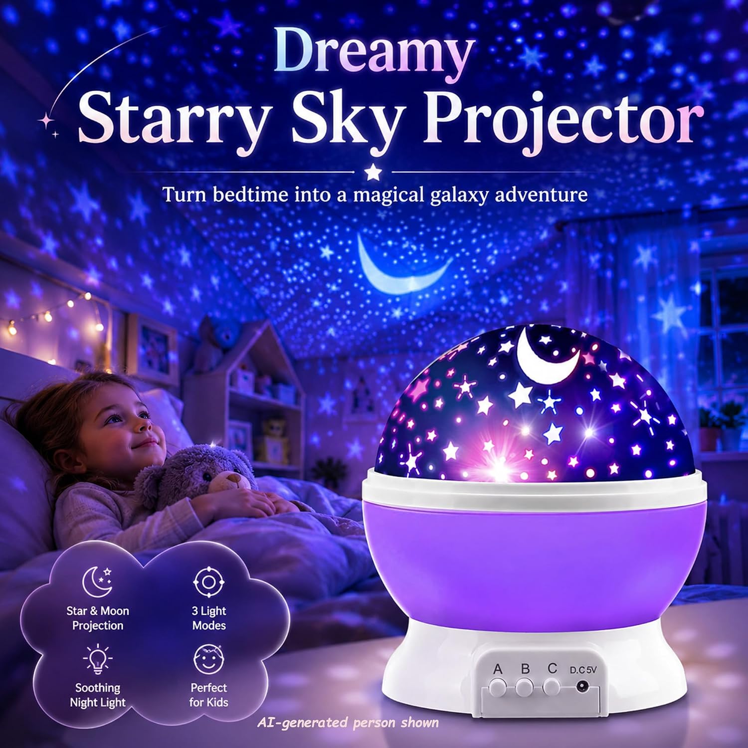 Detalle de MOKOQI 012-1361 Star Projector Night Light, 8 Color Modes, 360° Rotation
