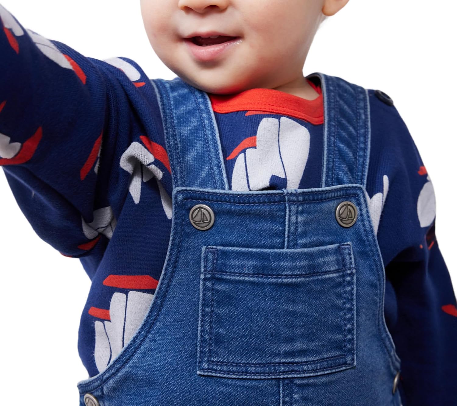 Detalle de Petit Bateau Salopette Longue Bébé Garçon — jean élasthanne, bretelles réglables et bavette à poche