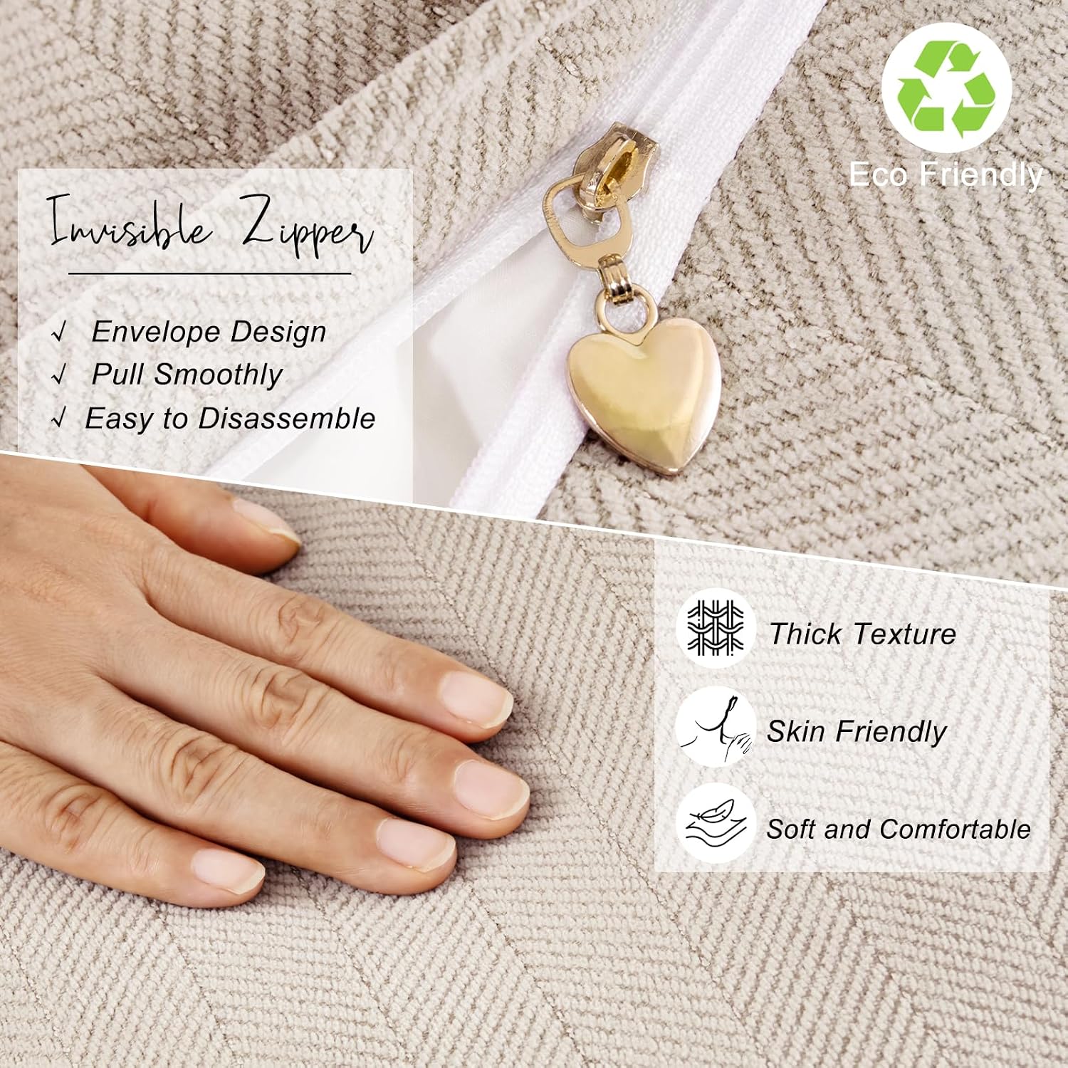 Thumbnail 3 de ZWJD Beige Kissenbezug 40x40 Chenille 2er Set
