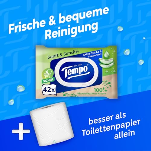 Thumbnail 8 de Tempo Feuchte Toilettentücher "Sanft & Sensitiv" Megapack – 16 x 42 Tücher, Aloe Vera, pH-hautneutral, dermatologisch getestet