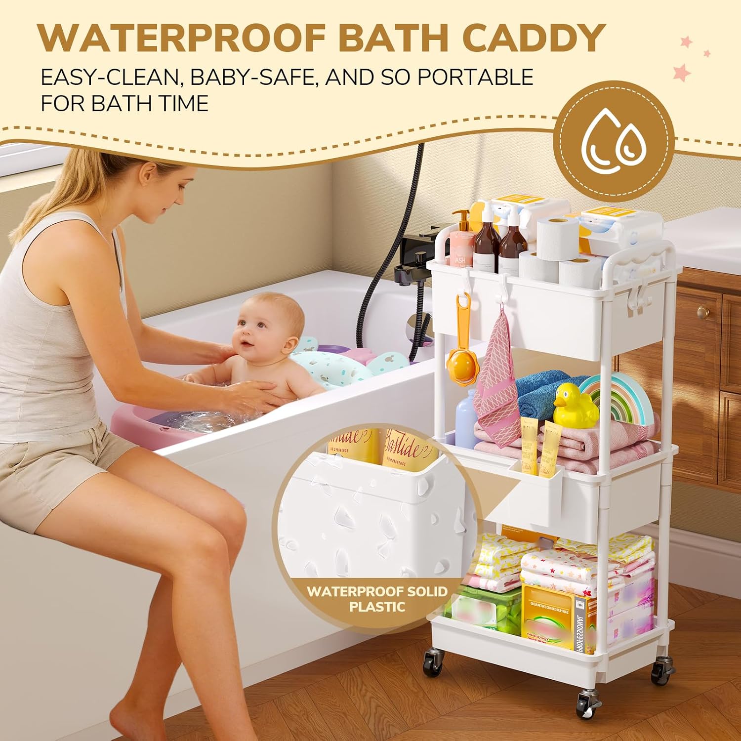 Thumbnail 2 de Goovilla 3-Tier Diaper Cart, White Rolling Organizer with Lockable Wheels