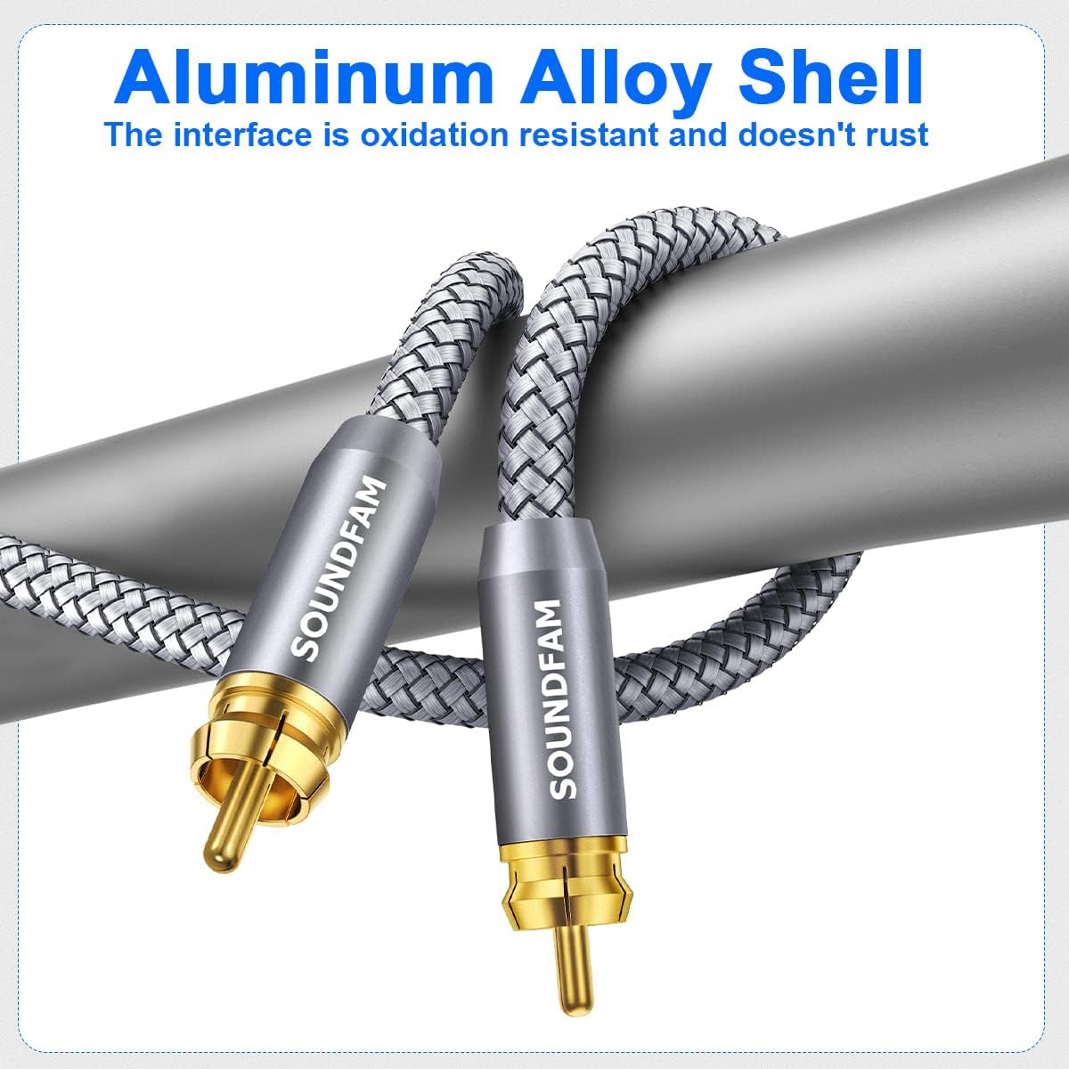 Thumbnail 3 de SOUNDFAM High-Performance RCA Subwoofer Cable 1m – 24K Gold Plated, 75Ω Coaxial, Dual Shielding