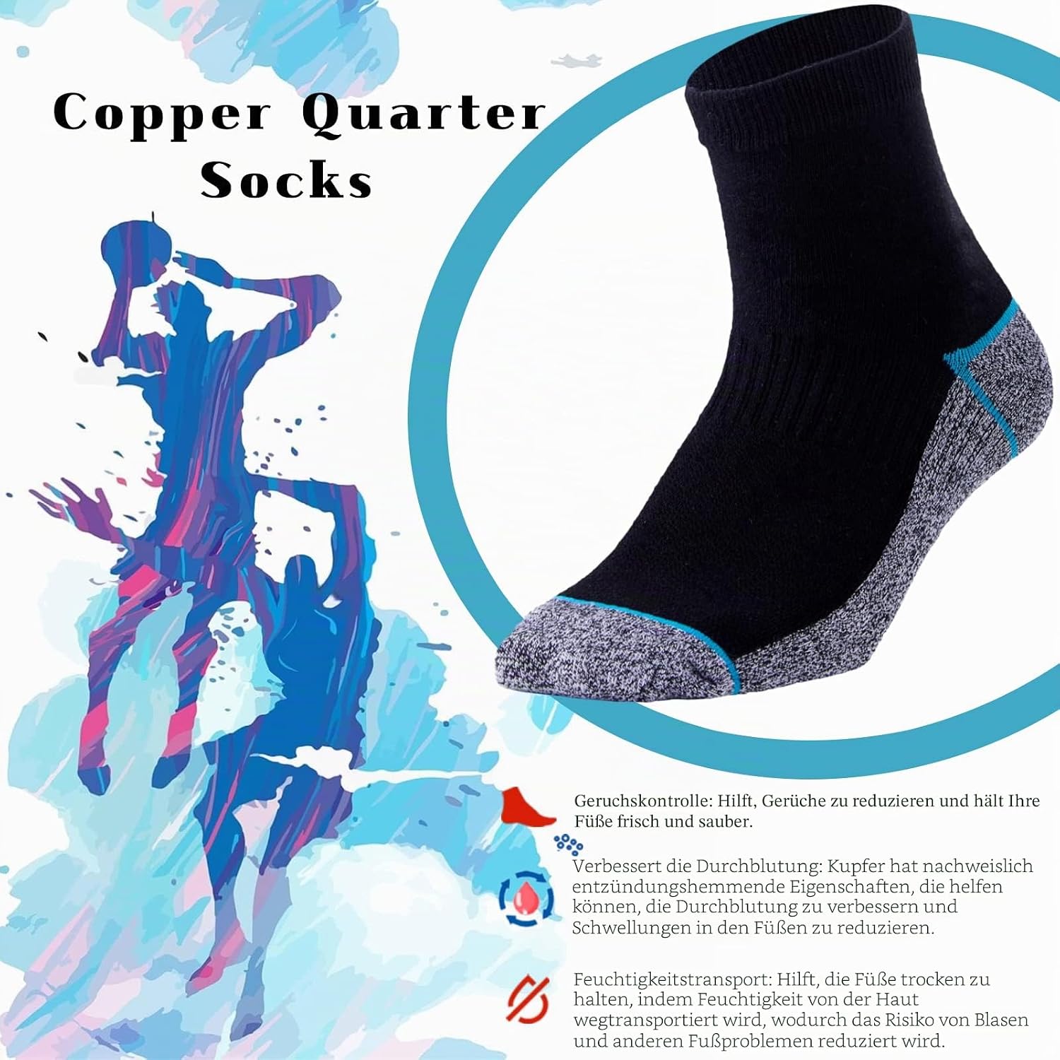 Detalle de Kodal Kupfer Quarter-Socken 4/5 Paar für Komfort