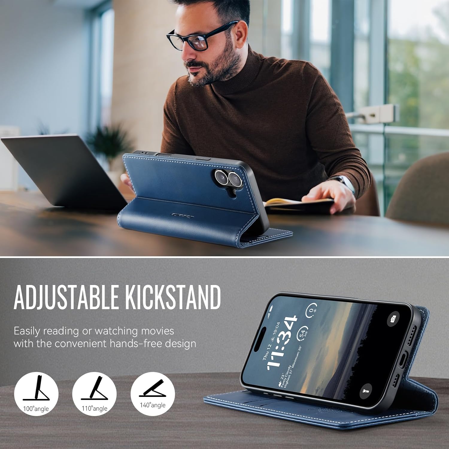 Thumbnail 6 de owlhold für iPhone 17 Klapphülle aus PU-Leder mit RFID-Schutz, Kartenfach und Standfunktion (blau)