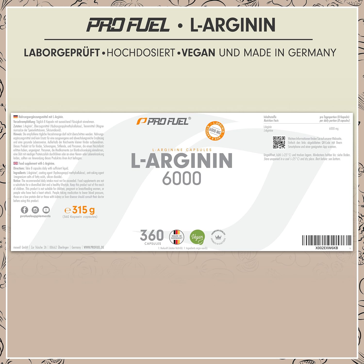 Thumbnail 5 de L-Arginin 360 Kapseln 6000 mg vegan