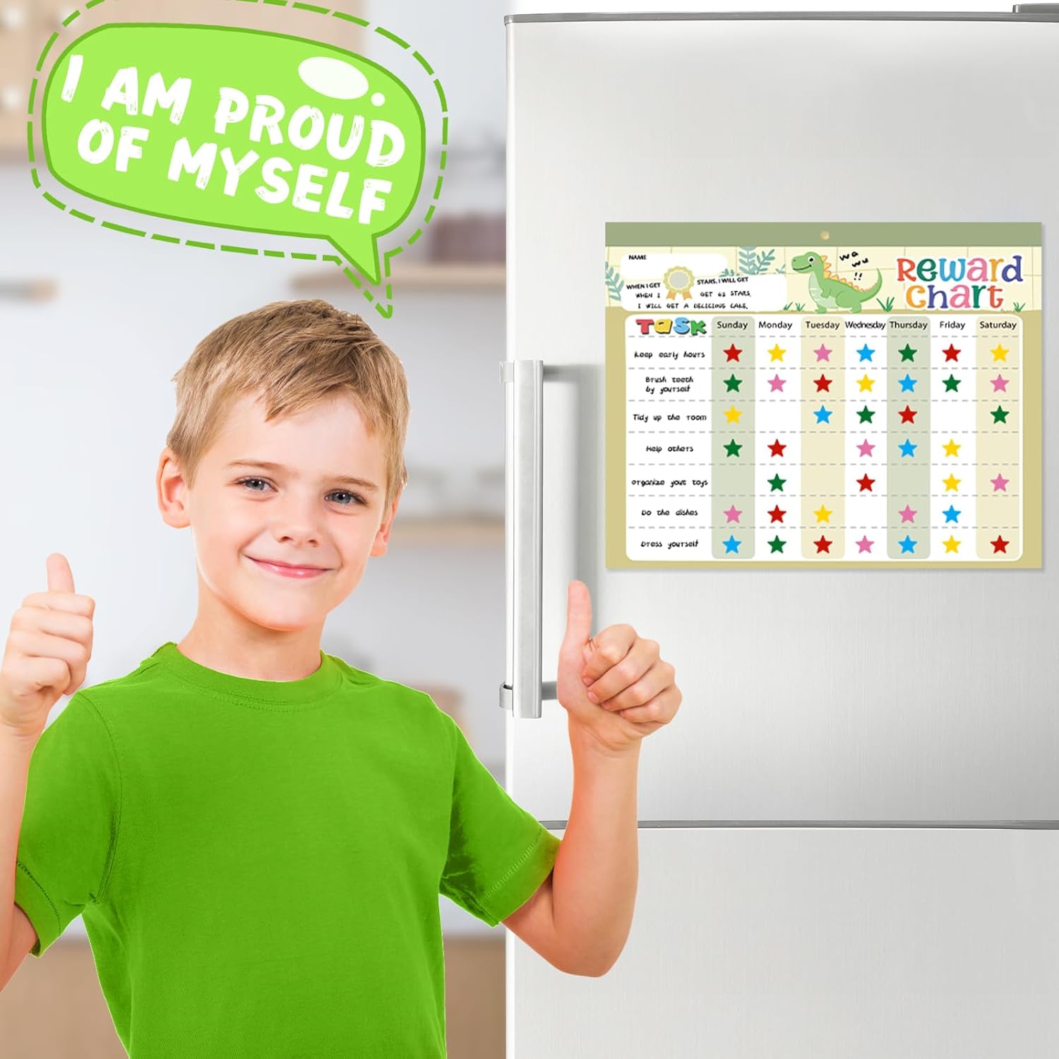 Thumbnail 6 de khlerox Magnetic Reward Chart for Kids at Home (Dinosaur) with 26 Chore Charts & Star Stickers