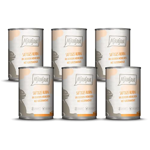 Detalle de MjAMjAM Premium Nassfutter für Katzen – saftiges Huhn mit Möhrchen, getreidefrei, 6 x 400 g