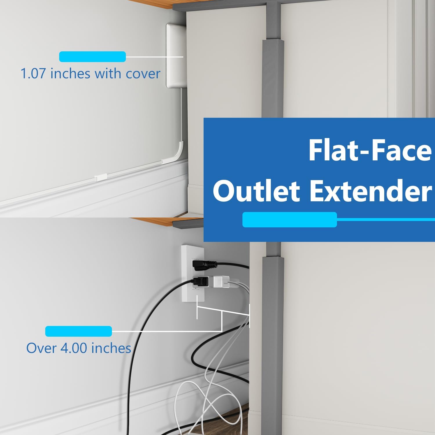 Thumbnail 1 de LIDER Flat-Face Outlet Extender LWE3-315-W (3 Outlets, 3ft Cord, Ultra-Thin Wall Plate, White) — ETL-Listed