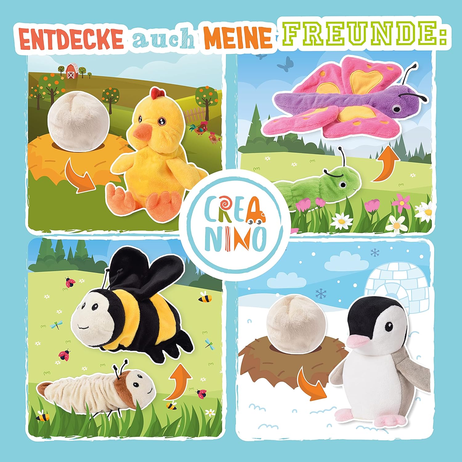 Detalle 2 de Creanino 2 in 1 Plüschtier zum Wenden – Küken Kuscheltier, Handpuppe und Verwandlungsfreude