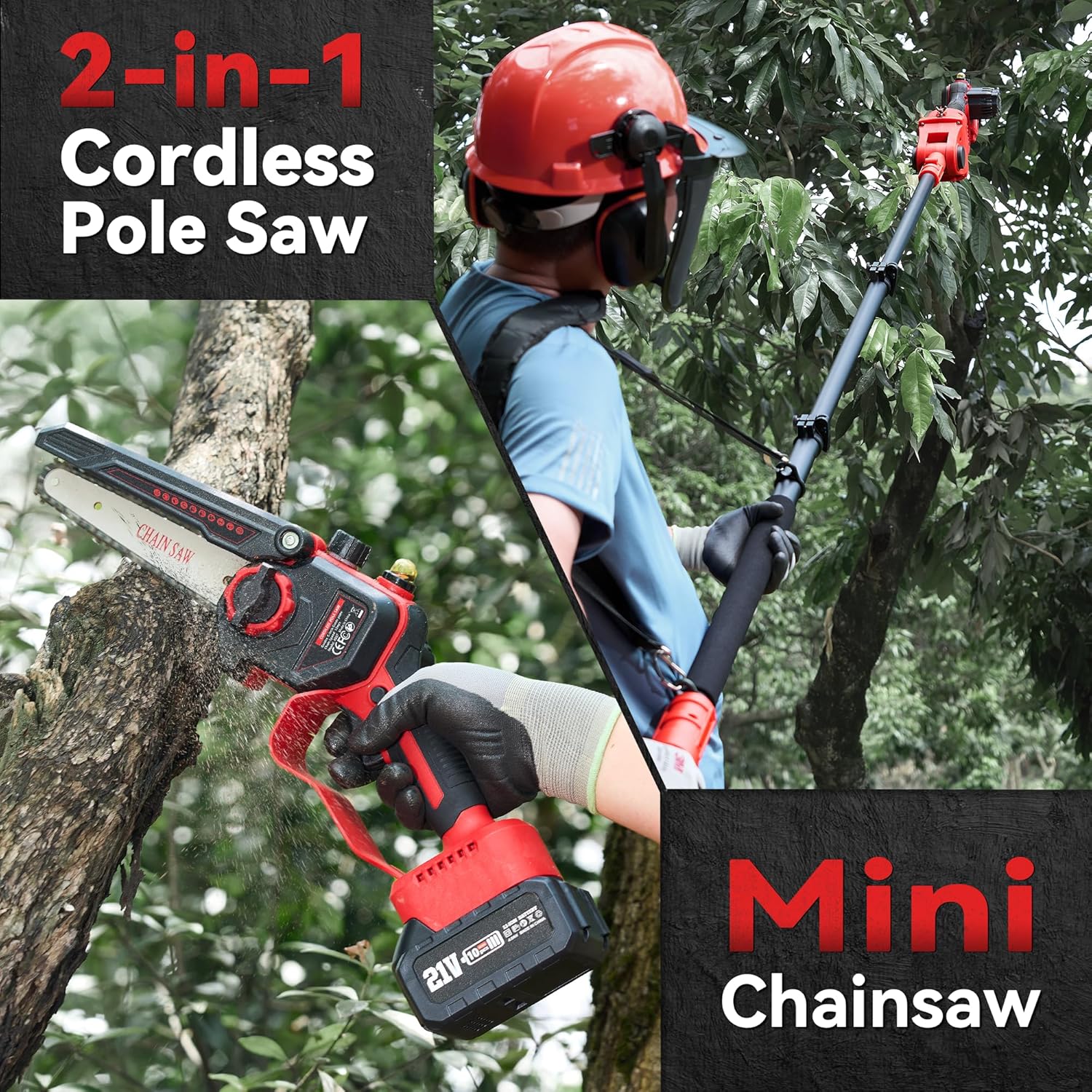 Thumbnail 1 de Avhrit 2-in-1 Cordless Pole Saw & Mini Chainsaw 6 inch (15.5-foot max reach) with 2 x 4000mAh batteries