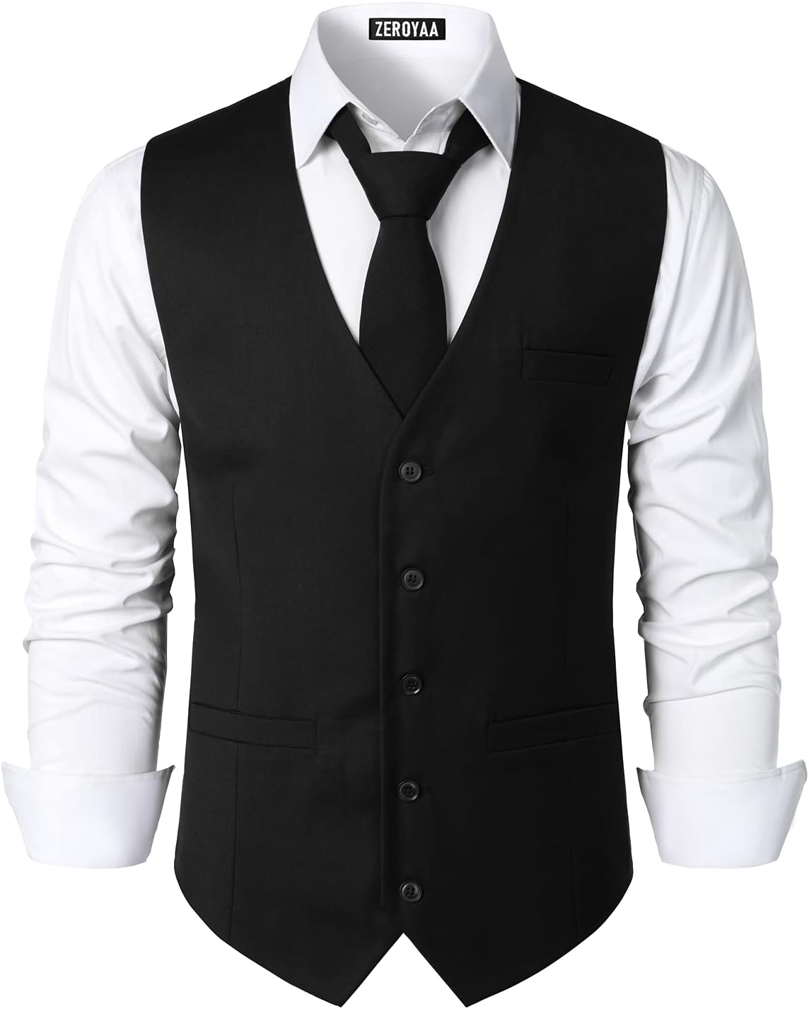 Detalle de ZEROYAA Men's Urban Design Business Formal Vest, 3 Pockets, Five-Button