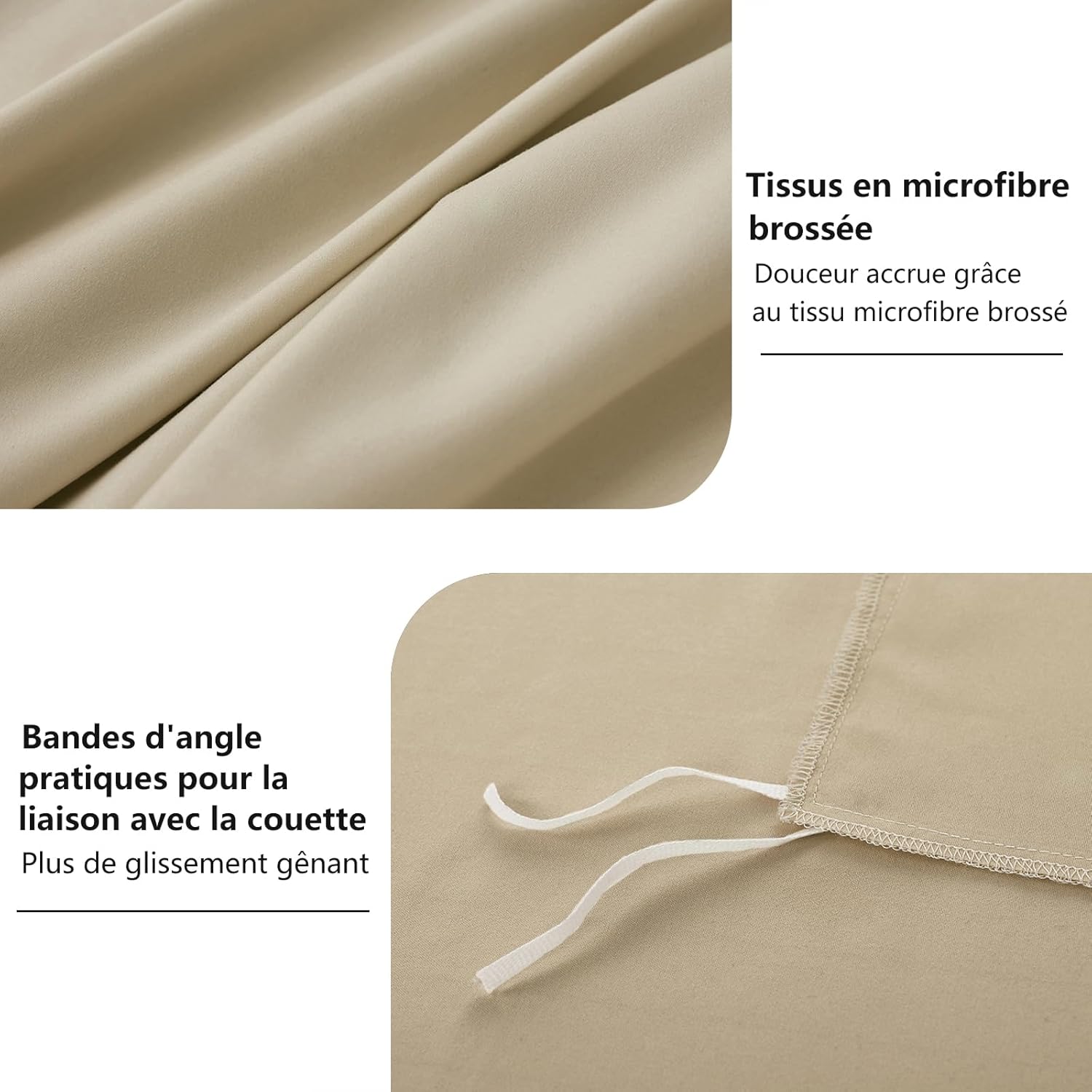 Thumbnail 4 de RUIKASI Housse de couette 220x240 cm kaki en microfibre avec fermeture éclair (parure 2 personnes + 2 taies 65x65)