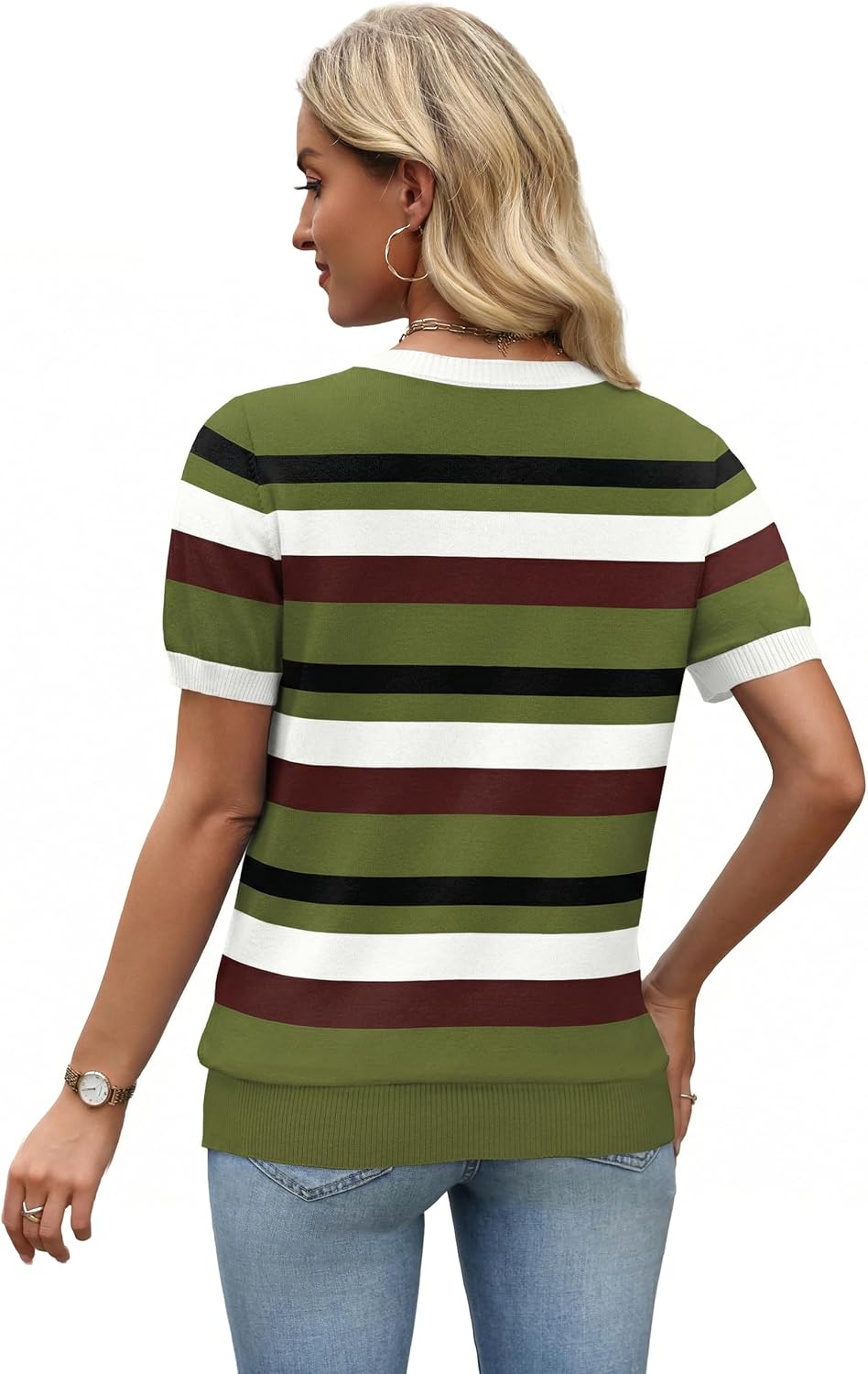 Thumbnail 4 de WIHOLL Short Sleeve Sweater Tops: 2026 Spring/Summer V-Neck Knit for Business Casual