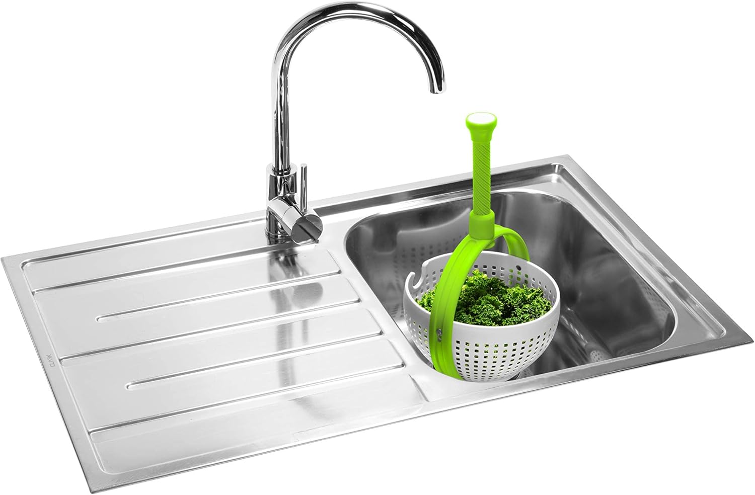 Detalle de Dreamfarm Spina 2-in-1: Collapsible Salad Spinner & Straining Colander (3 Quart) in White/Green