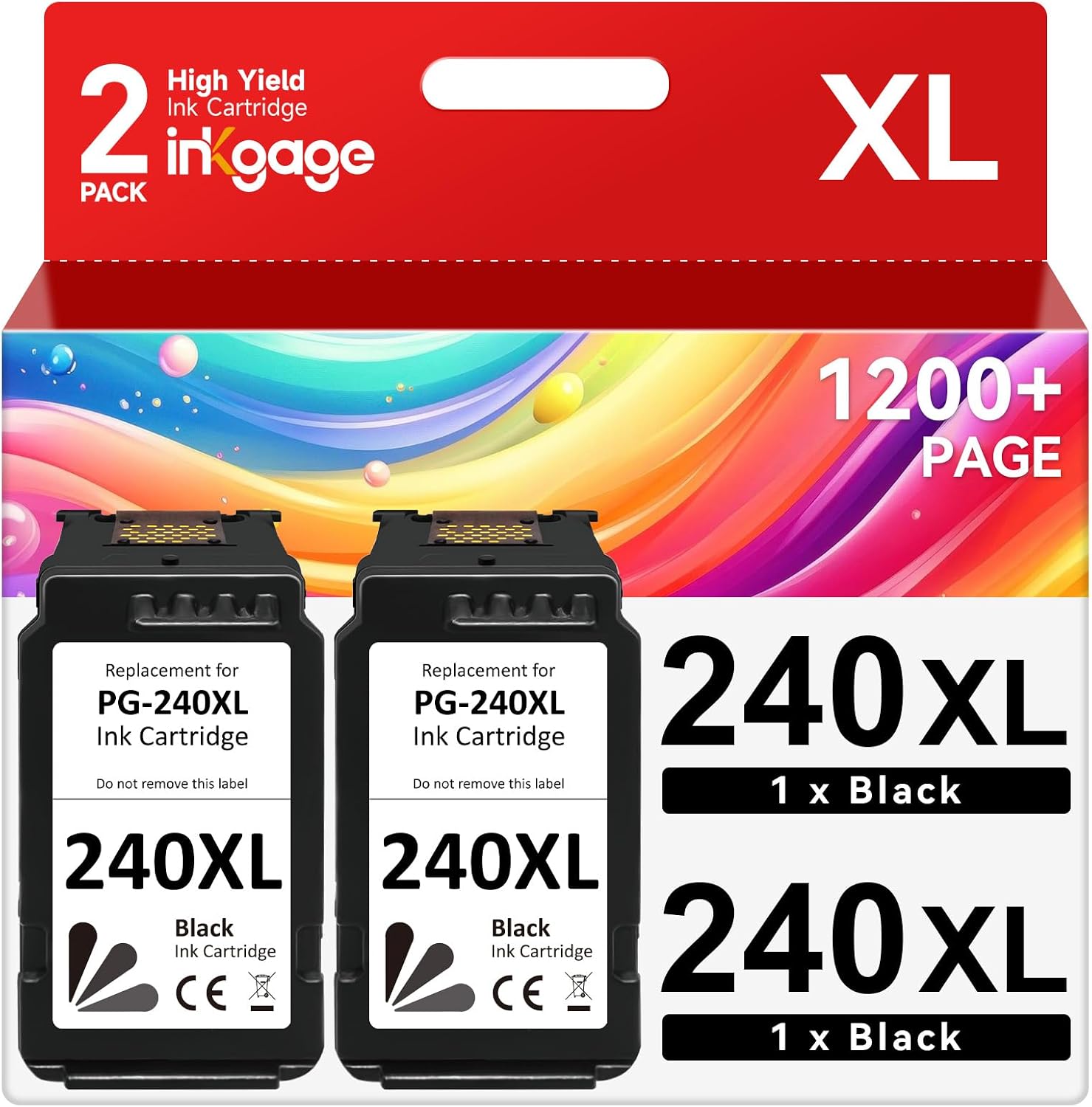 Detalle de INKGAGE PG-240XL Black Ink Cartridges for Canon PIXMA Printers, 2-Pack