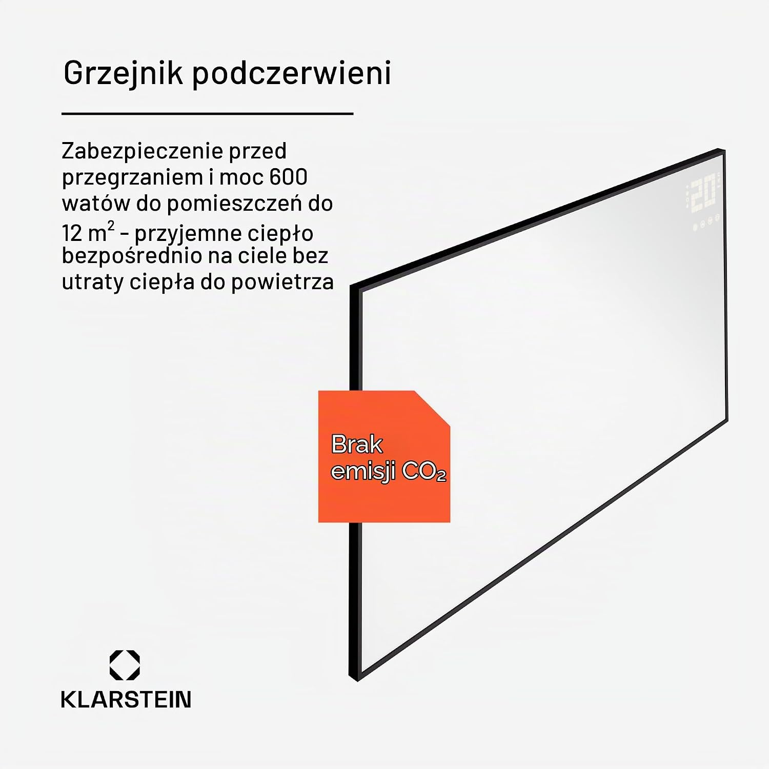 Thumbnail 2 de Klarstein panel grzewczy na podczerwień 600 W z termostatem i sterowaniem przez aplikację