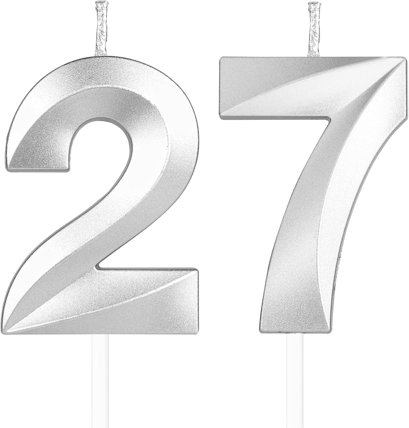Detalle de Yiran 3D Birthday Candles, Silvery Number 27th – 2-Piece 3D Topper Candle for Cakes