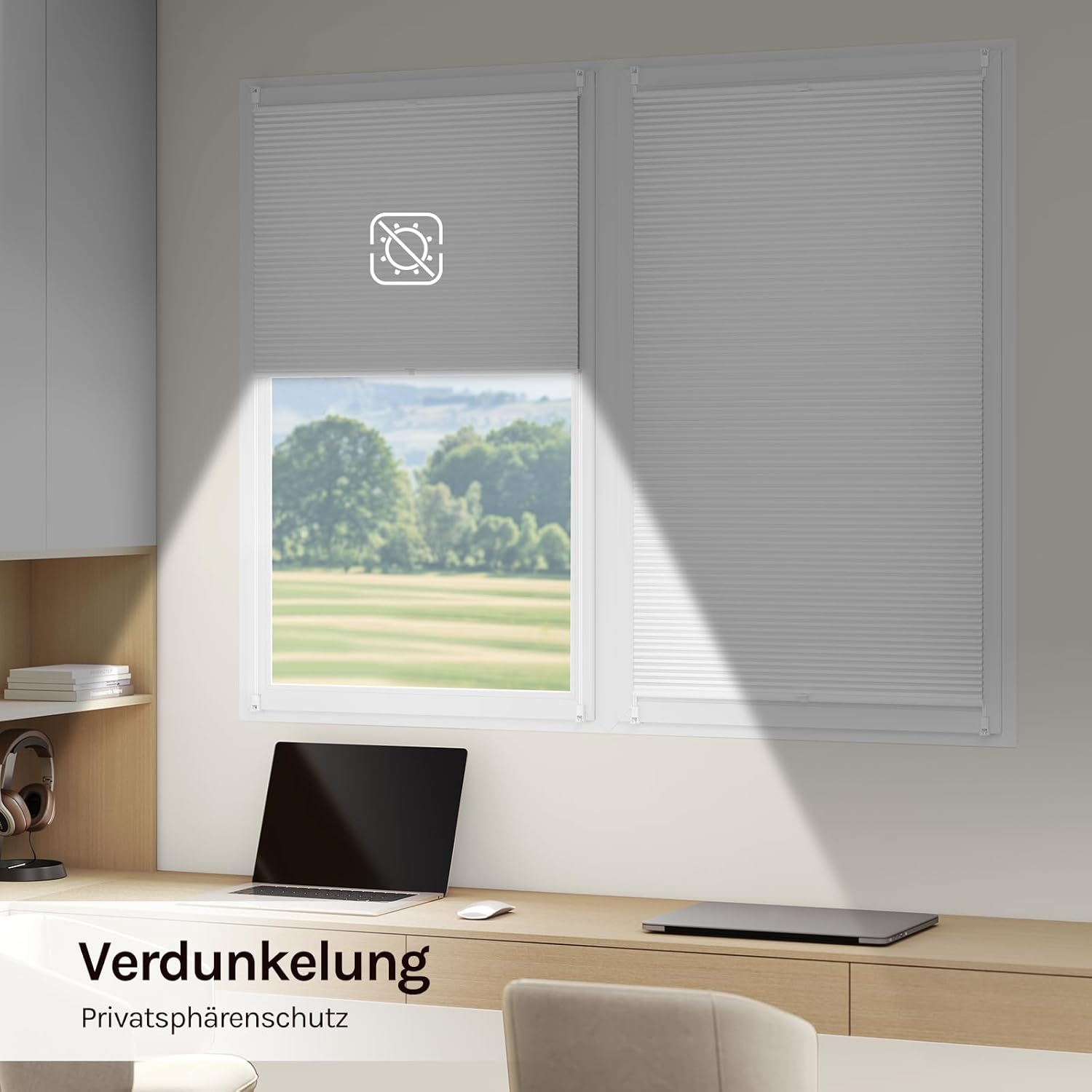 Thumbnail 3 de WOLTU Wabenplissee (Thermo) ohne Bohren – verdunkelndes Doppelplissee Klemmfix 80x220 cm in Weiß-Weiß