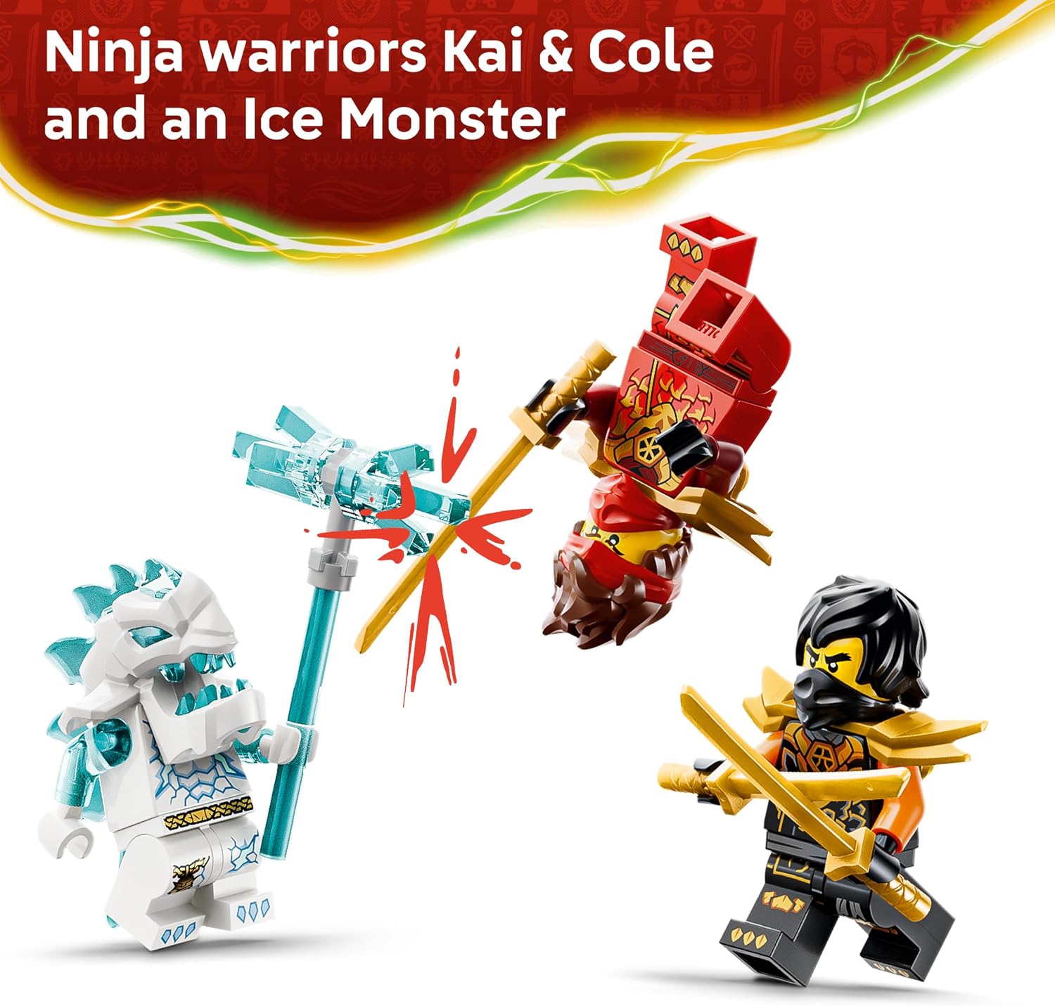 Detalle de LEGO NINJAGO Kais und Coles Kombi-Flitzer (71864) – Ninja Spielset mit zwei Fahrzeugen, drei Minifiguren inkl. Kai & Cole