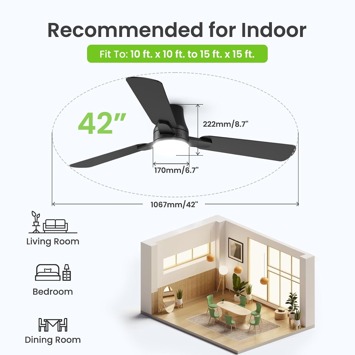 Detalle 2 de Vemaller Ceiling Fan with Light, 42-Inch