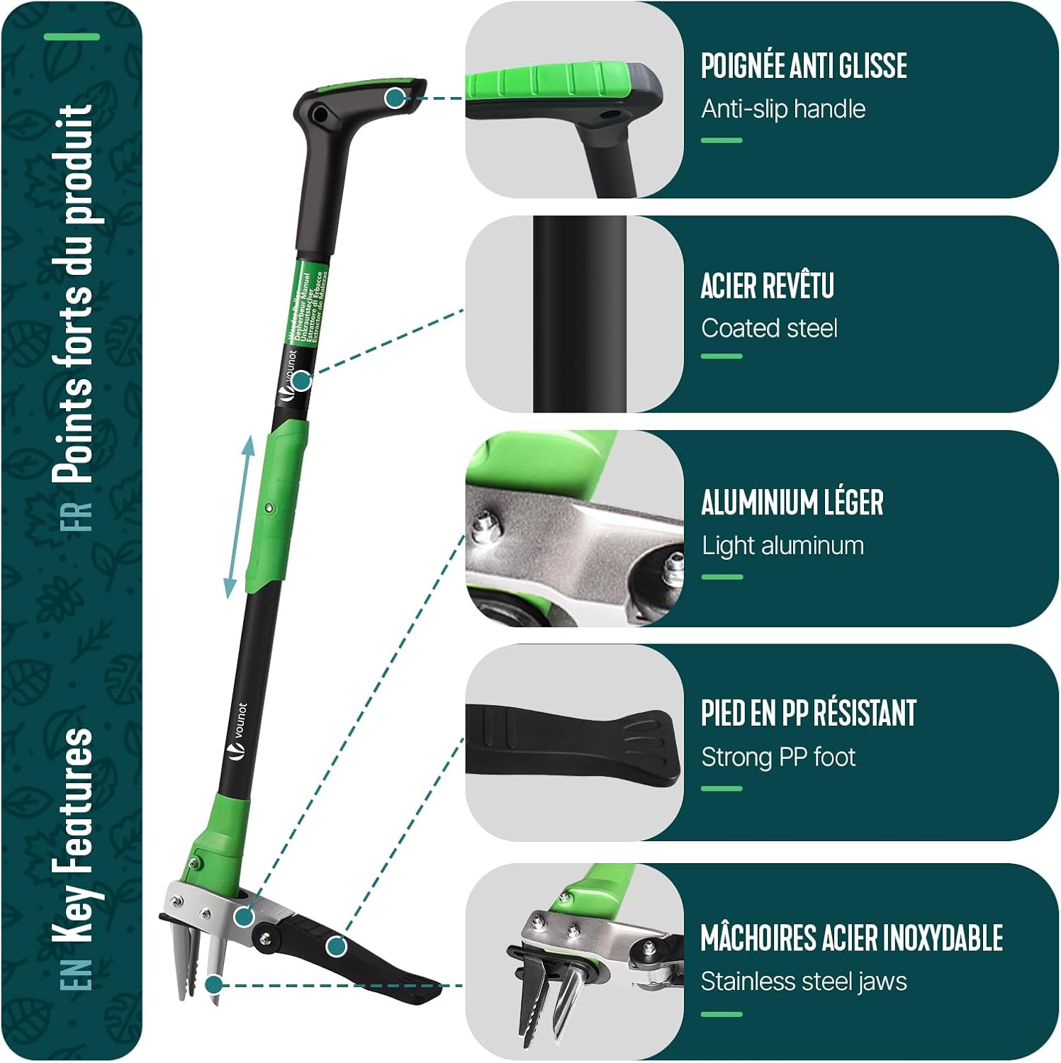 Thumbnail 4 de vounot Désherbeur Manuel Longueur 100 cm en Acier Inoxydable — extraction efficace des mauvaises herbes