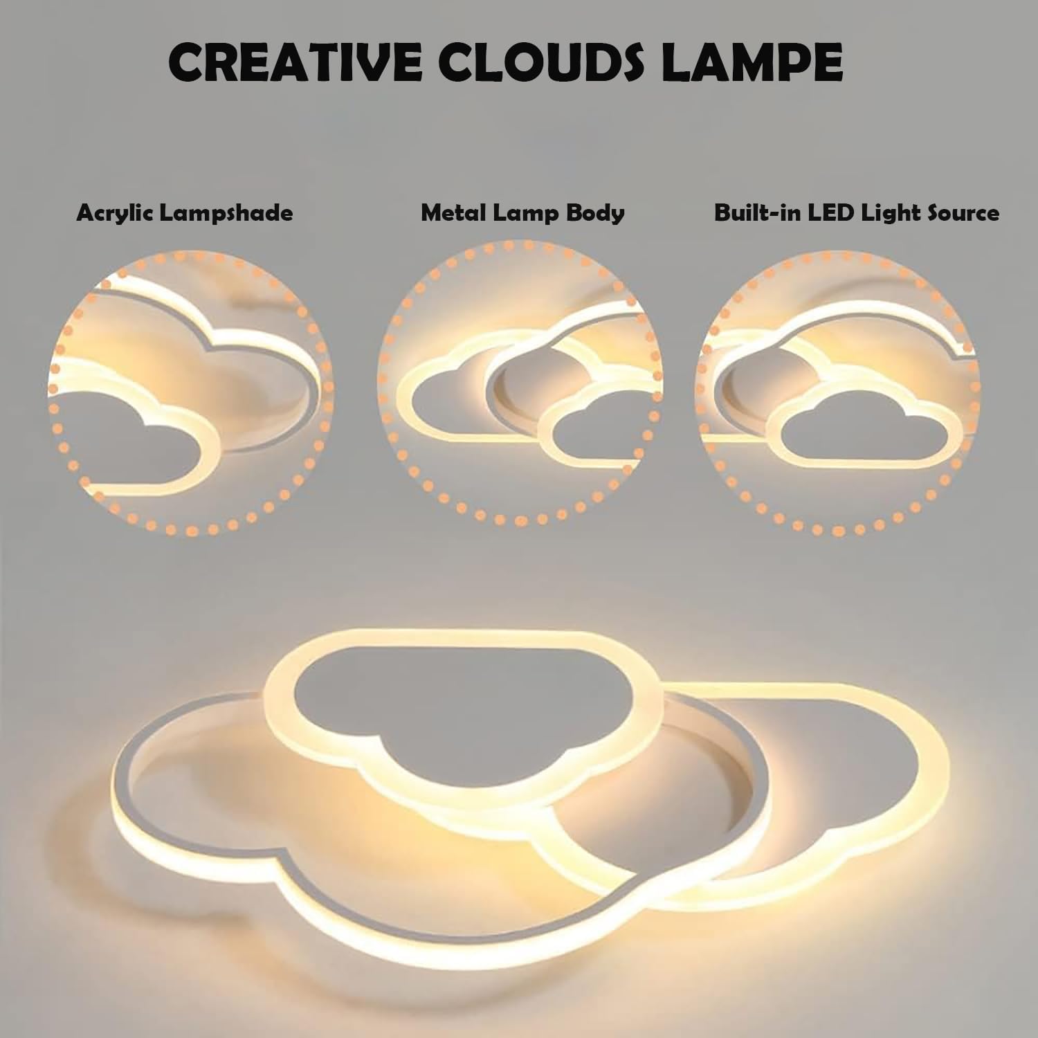 Detalle 1 de YLFXL LED-Deckenleuchte fürs Kinderzimmer mit Fernbedienung (Wolken-Design), 42 cm, dimmbar