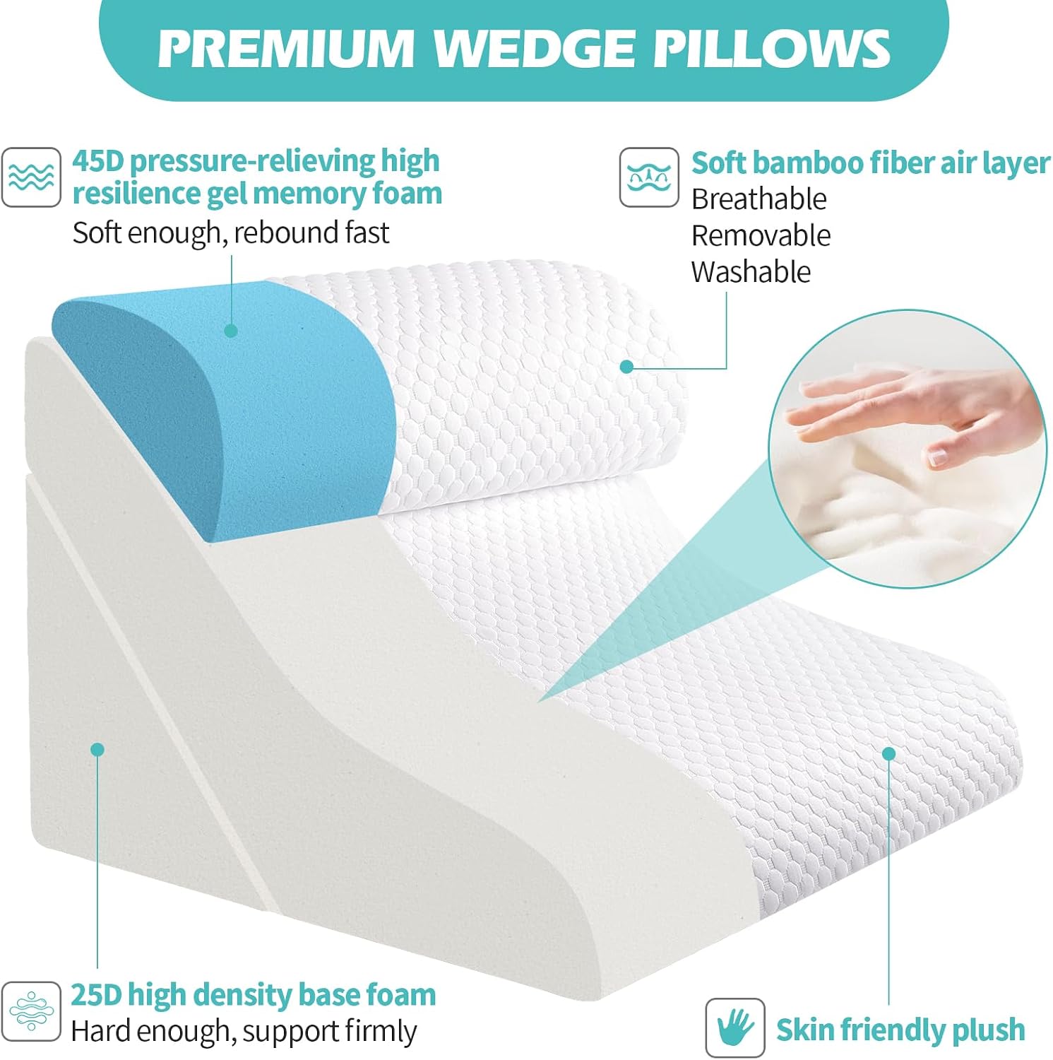 Thumbnail 6 de Simpledad BD-wedgepillow-gw. 1. Adjustable Memory Foam Wedge Pillow Set