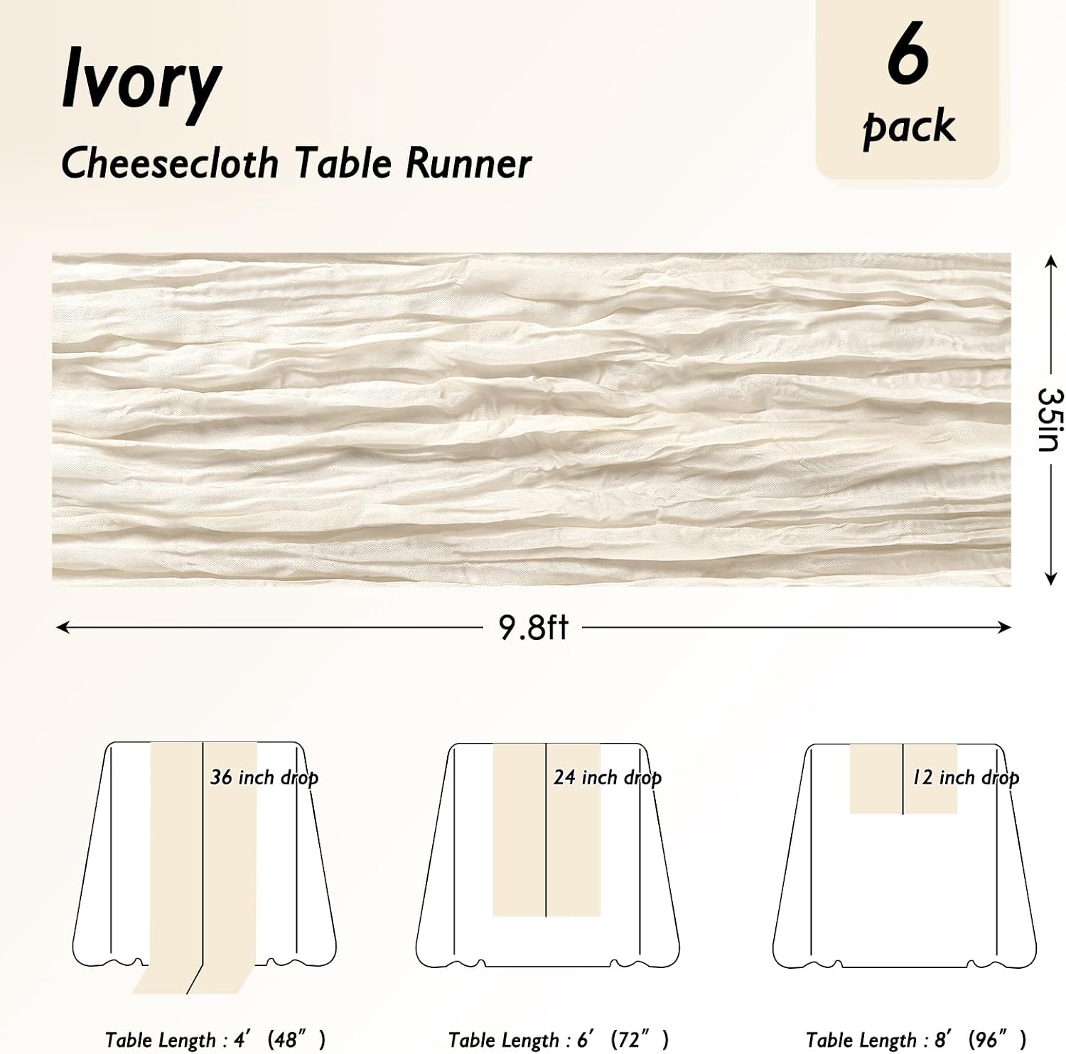 Detalle de 20 Pack Ivory White Gauze Cheesecloth Table Runner Set (120 Inch, 10 ft) for Weddings and Boho Decor