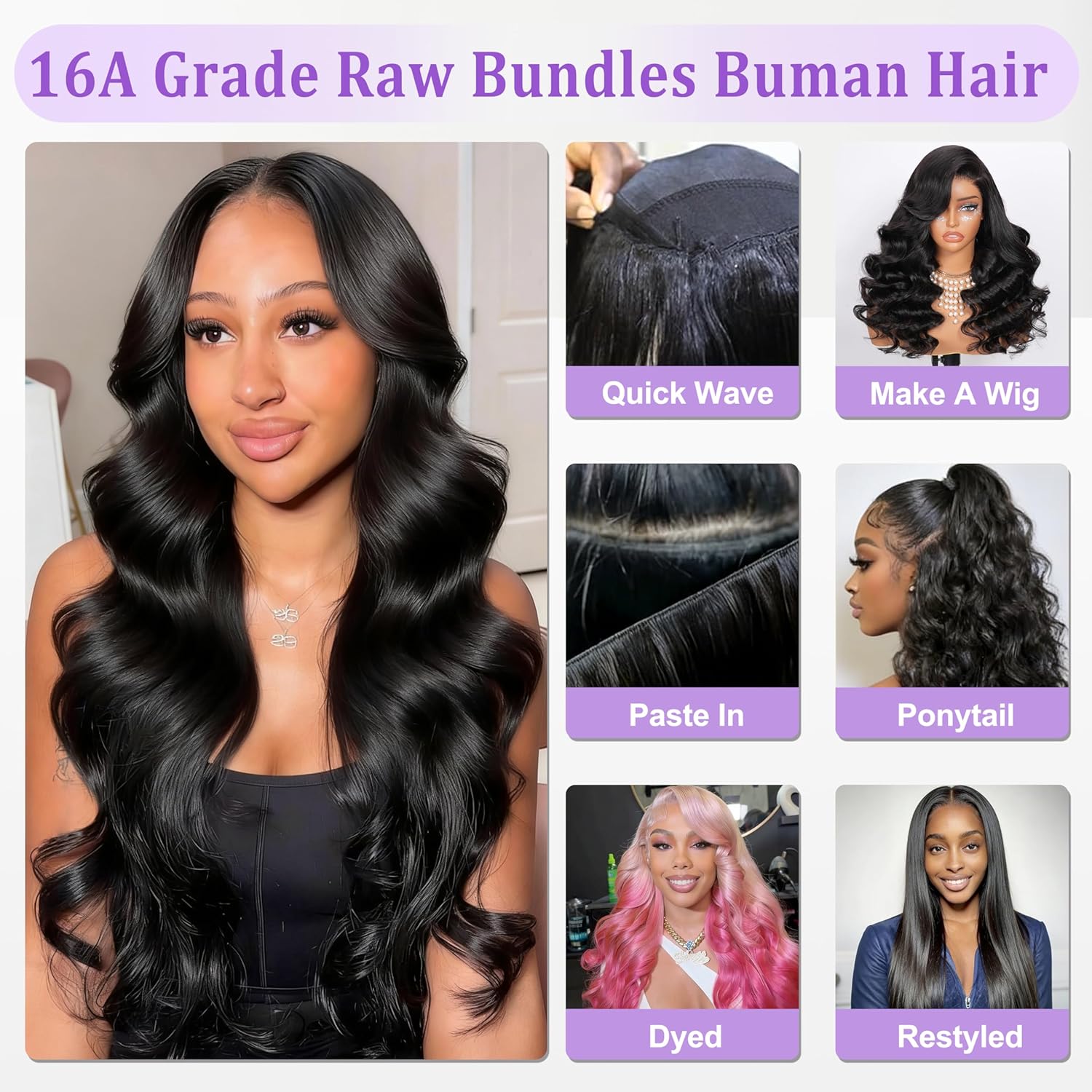 Thumbnail 4 de 16A Body Wave 3 Bundle Pack — Virgin Indian Hair Extensions (20, 22, 24 inches) with Direction Cuticles