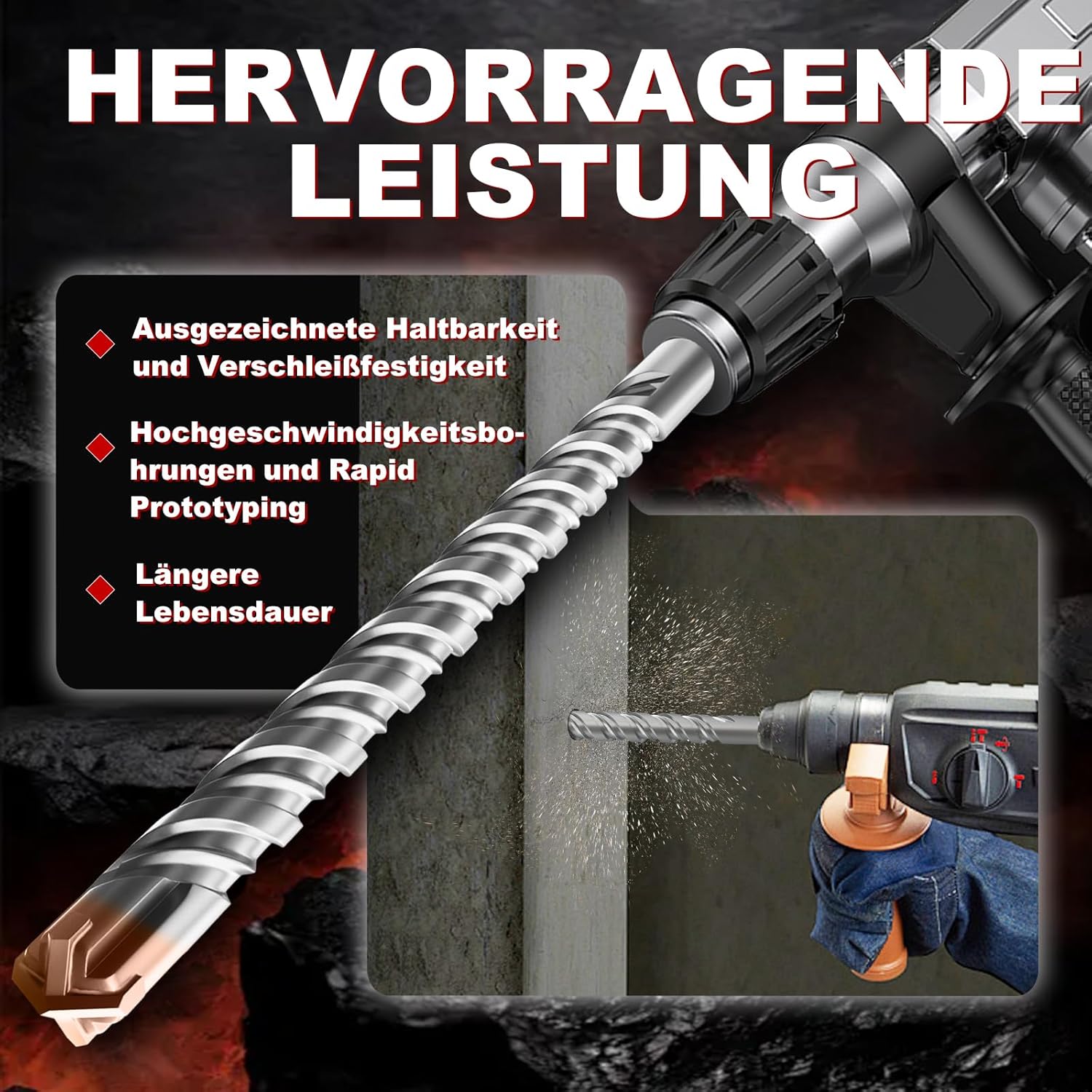 Thumbnail 6 de METOTY SDS-Plus Betonbohrer 12 mm × 210 mm mit 4 Hartmetallschneiden